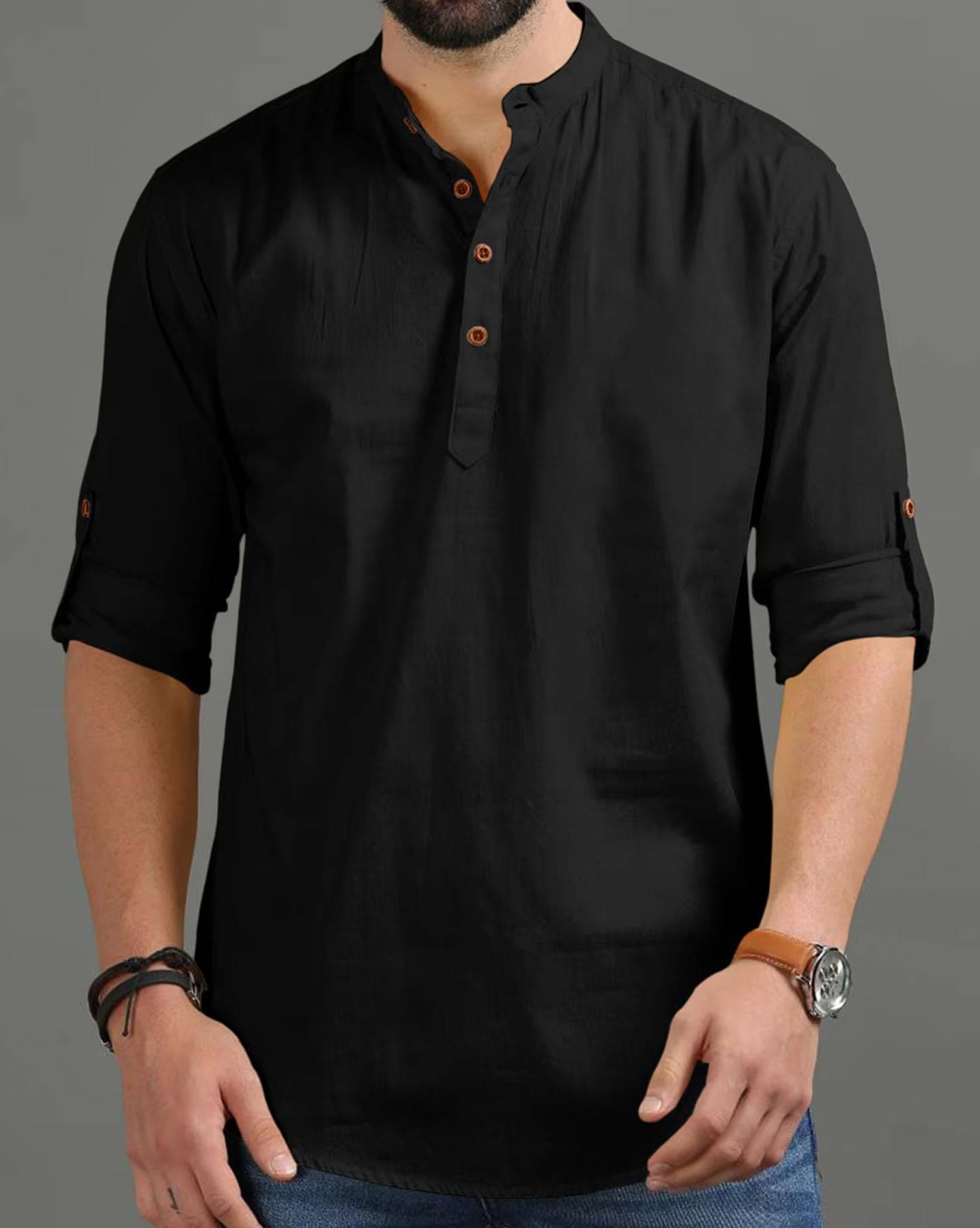     			LENIA Black Blended Men's Regular Kurta ( Pack of 1 )