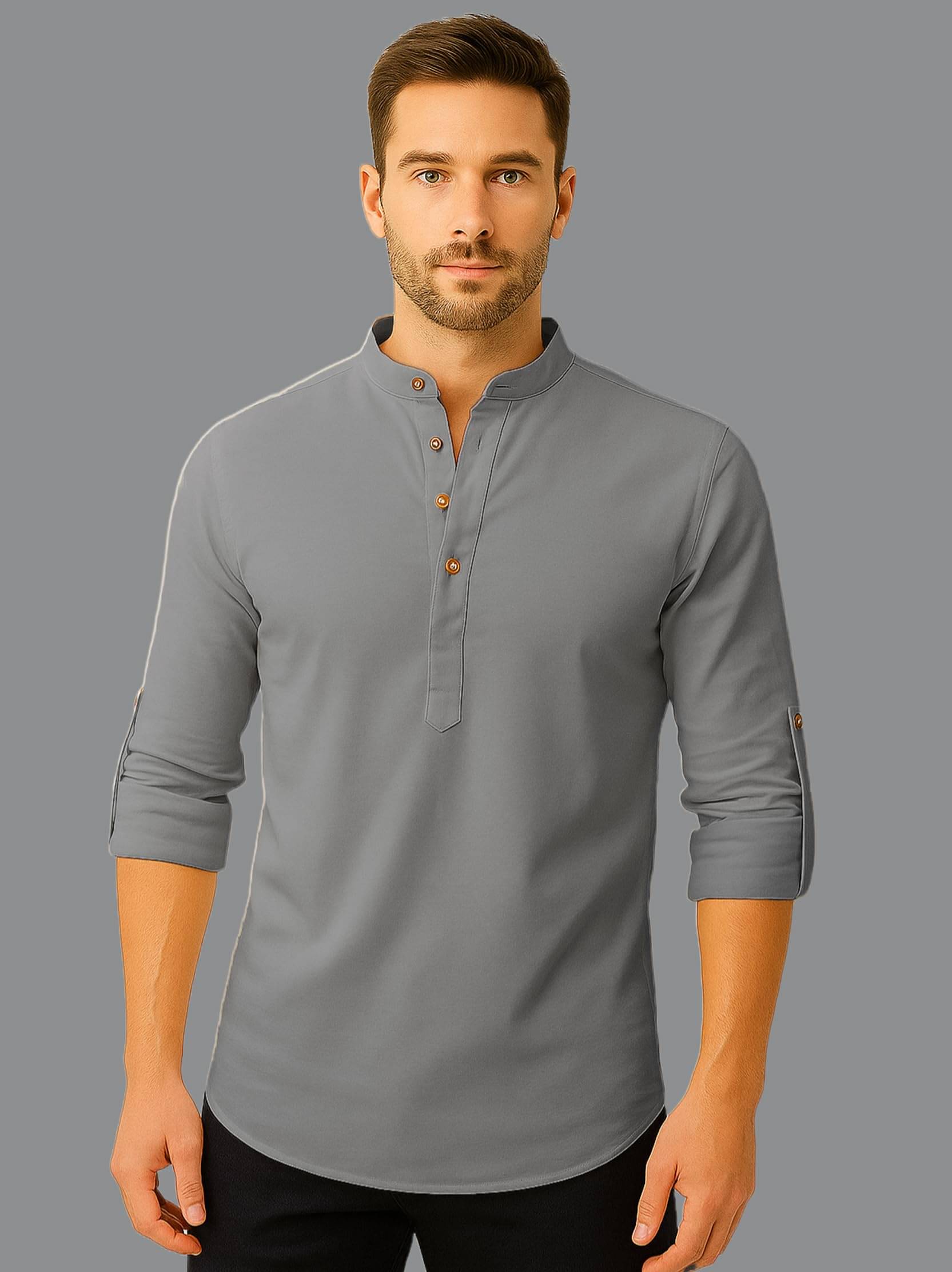     			LENIA Grey Blended Men's Regular Kurta ( Pack of 1 )