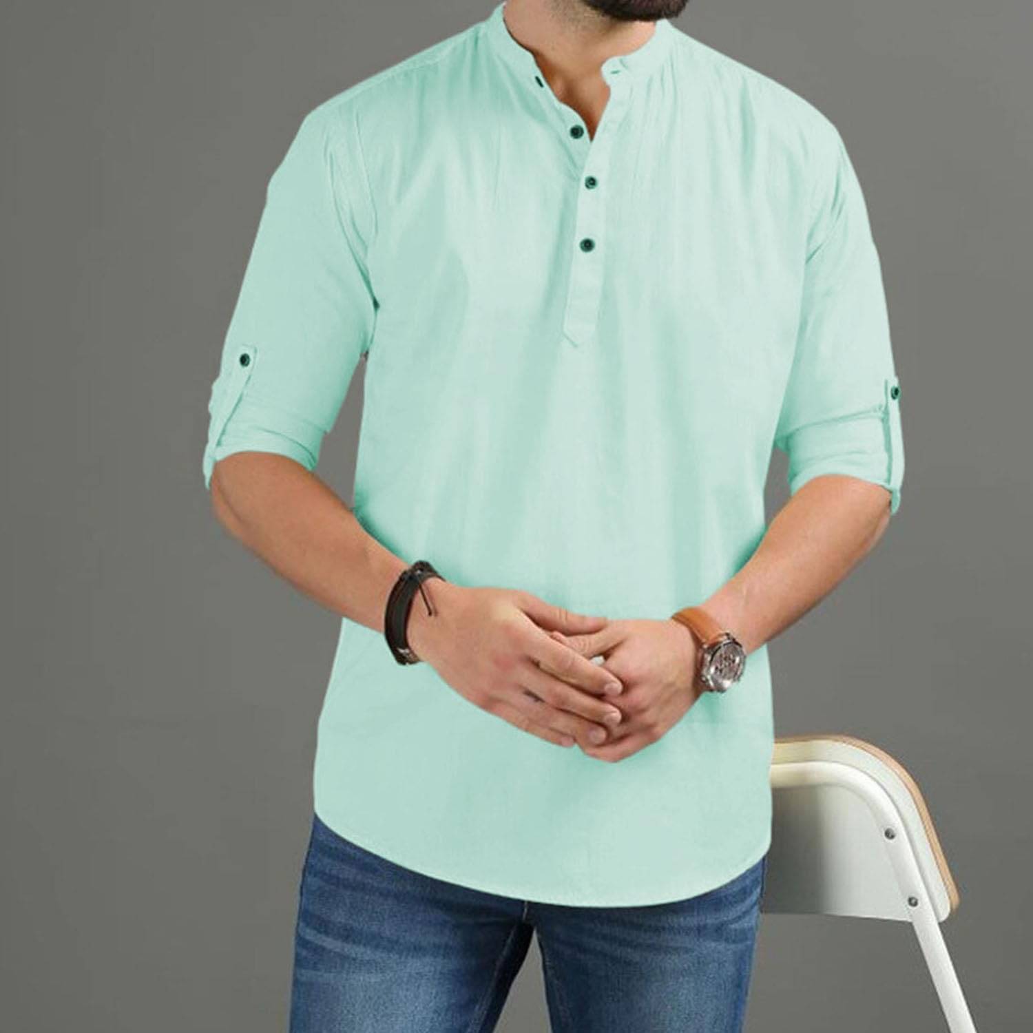     			LENIA Light Blue Blended Men's Regular Kurta ( Pack of 1 )
