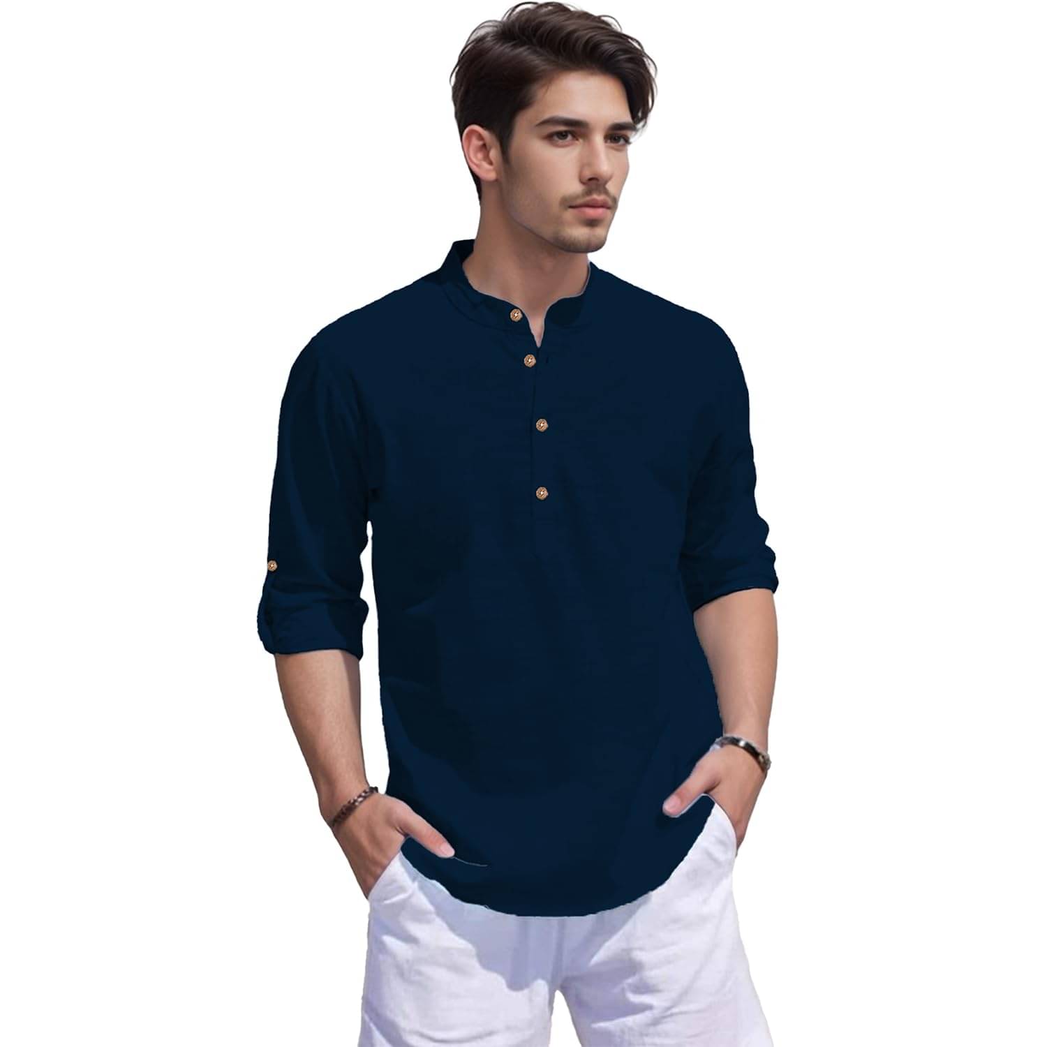     			LENIA Navy Blue Blended Men's Regular Kurta ( Pack of 1 )