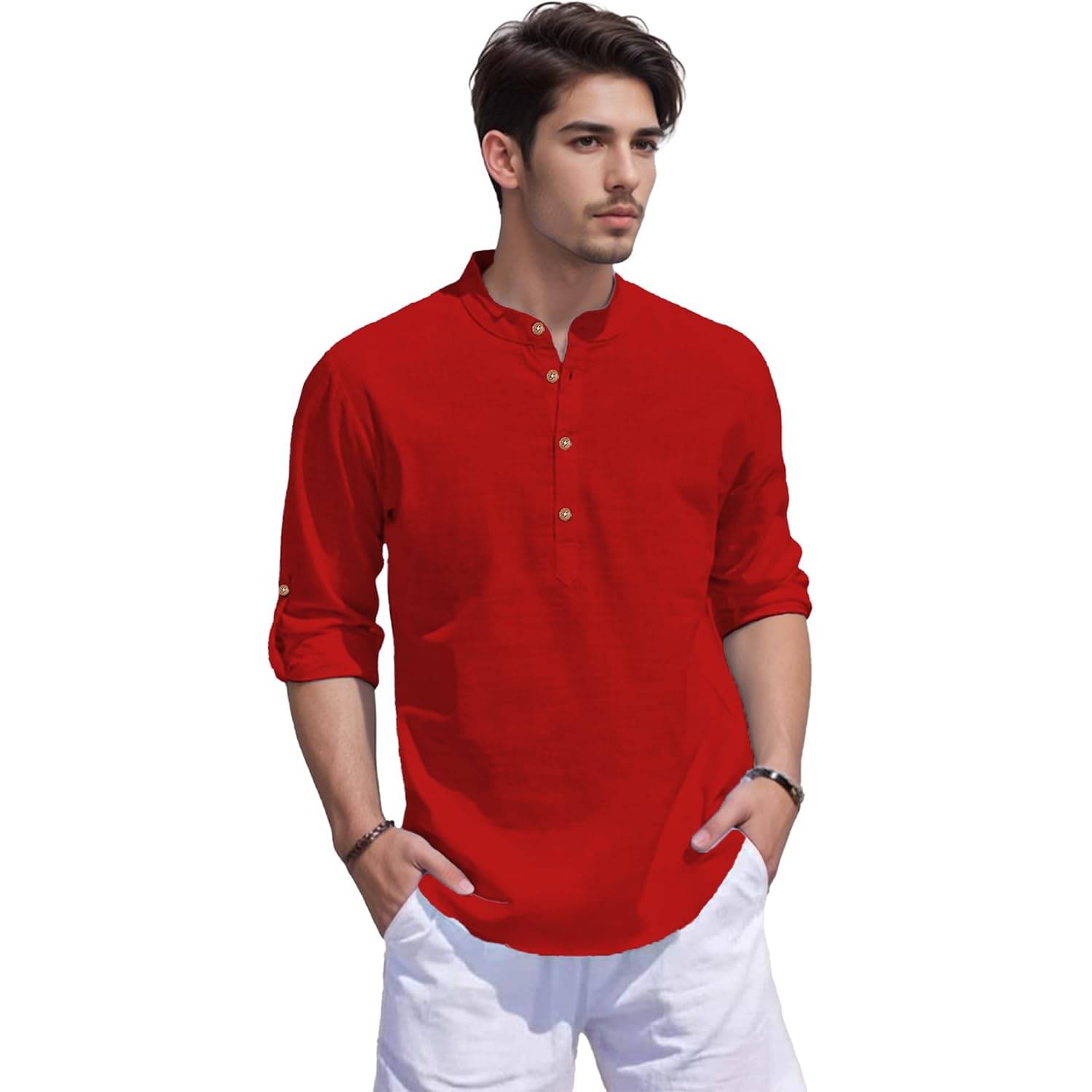     			LENIA Red Blended Men's Regular Kurta ( Pack of 1 )