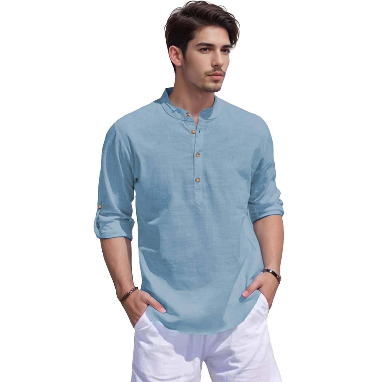     			LENIA Sky Blue Blended Men's Regular Kurta ( Pack of 1 )