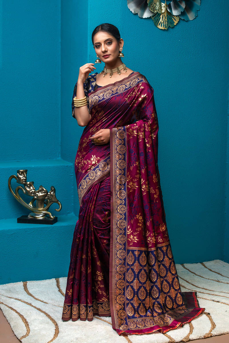 Lilots Silk Blend Woven Regular Saree With Unstitched Blouse Piece ( Wine ) Lilots Silk Blend Woven Regular Saree With Unstitched Blouse Piece ( Wine )