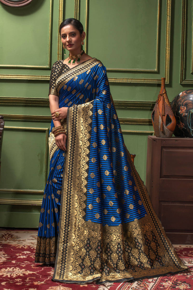 Lilots Silk Blend Woven Regular Saree With Unstitched Blouse Piece ( Blue )     			Lilots Silk Blend Woven Regular Saree With Unstitched Blouse Piece ( Blue )