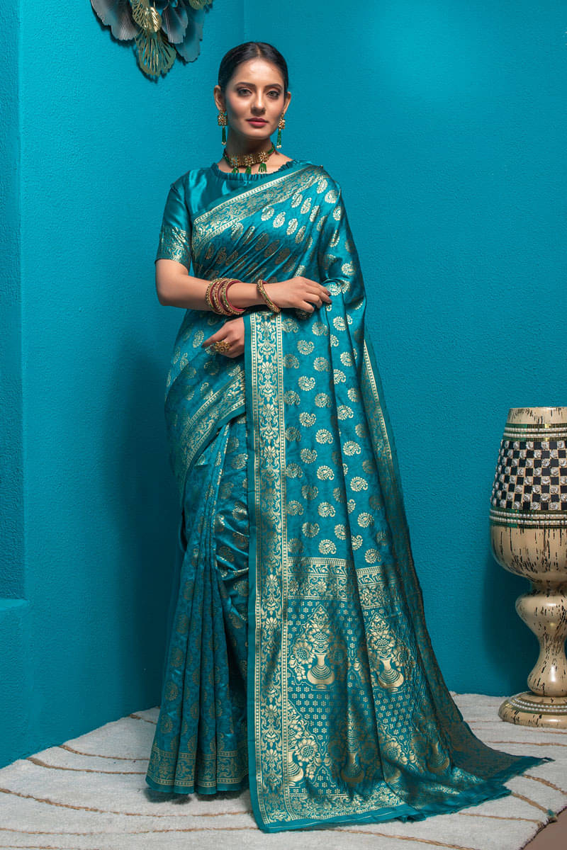 Lilots Silk Blend Woven Regular Saree With Unstitched Blouse Piece ( Rama ) Lilots Silk Blend Woven Regular Saree With Unstitched Blouse Piece ( Rama )