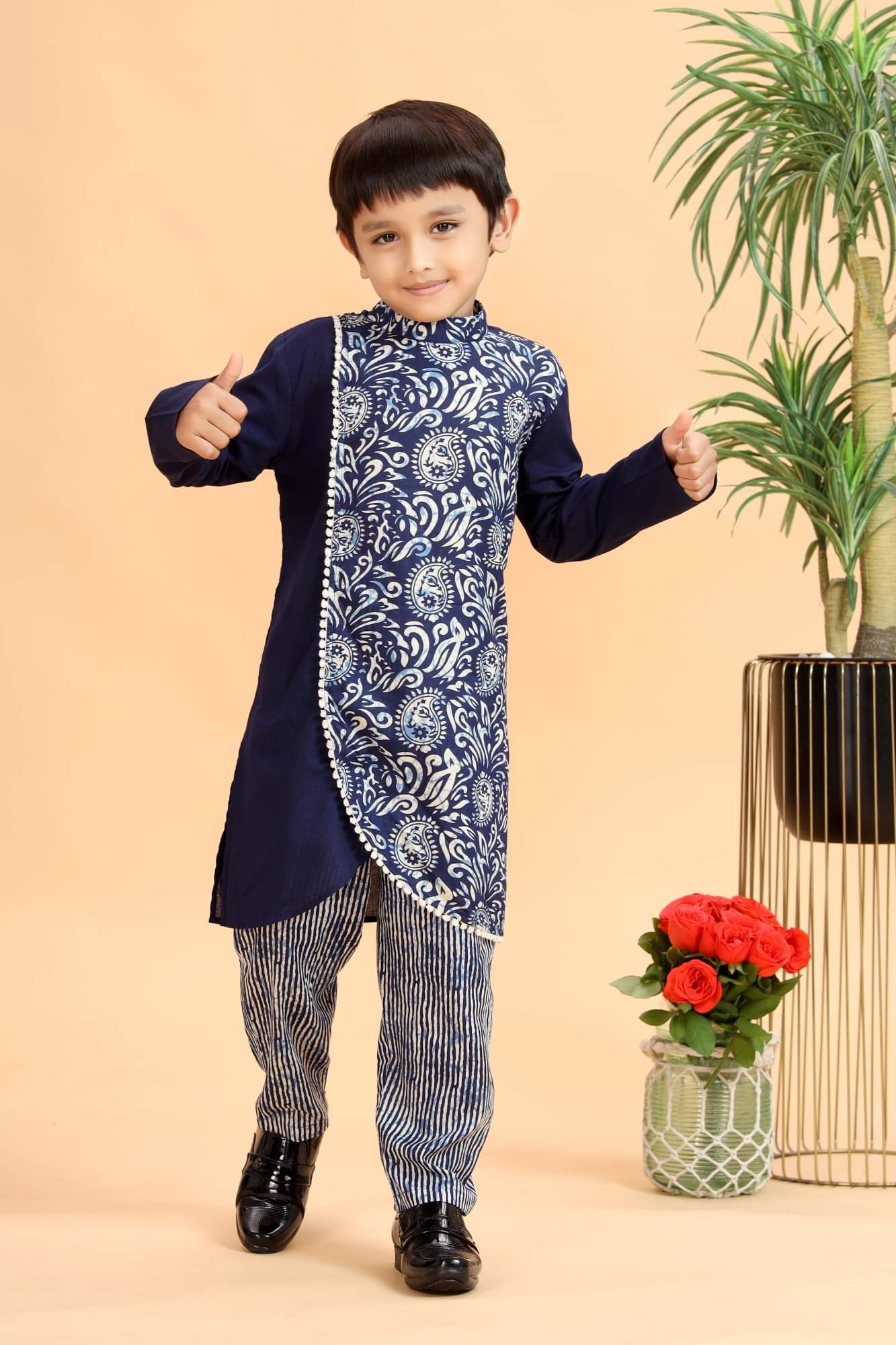     			MASTARANG Boys Cotton Navy Blue Kurta Pyjama Set ( Pack of 1 )