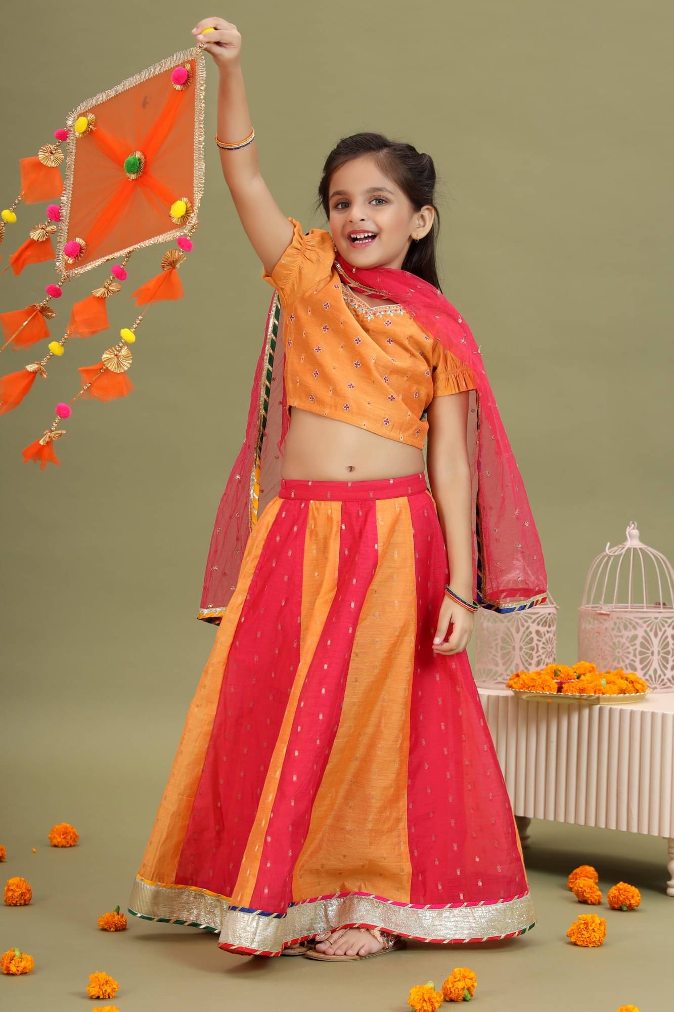     			MASTARANG Brocade Lehenga Choli Set For Girls ( Pack of 1 , Orange )