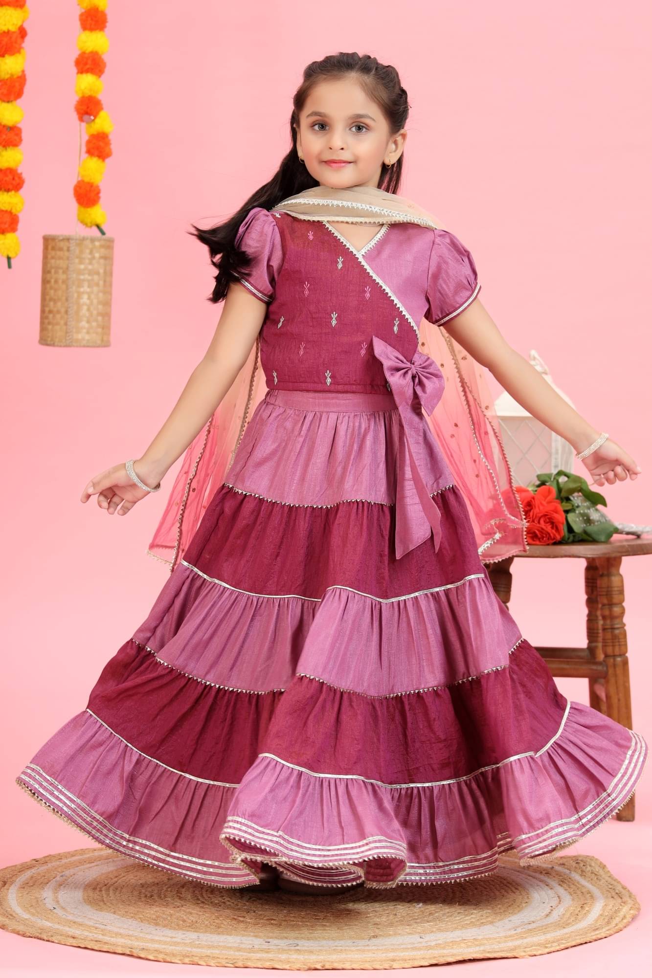     			MASTARANG Cotton Lehenga Choli Set For Girls ( Pack of 1 , Wine )