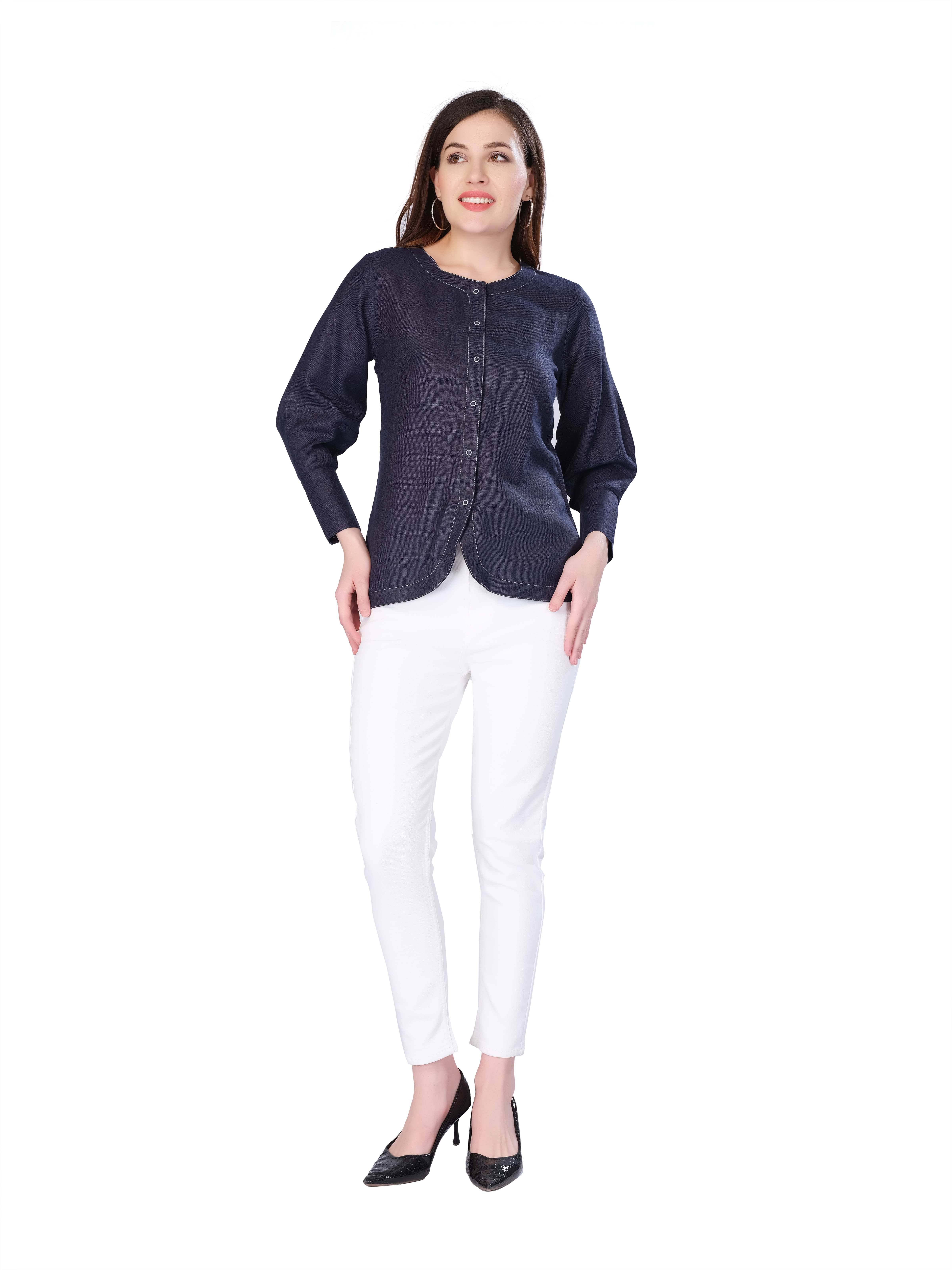 Mantra Fashion Women's Polyester Regular Top ( Navy Blue ) Mantra Fashion Women's Polyester Regular Top ( Navy Blue )