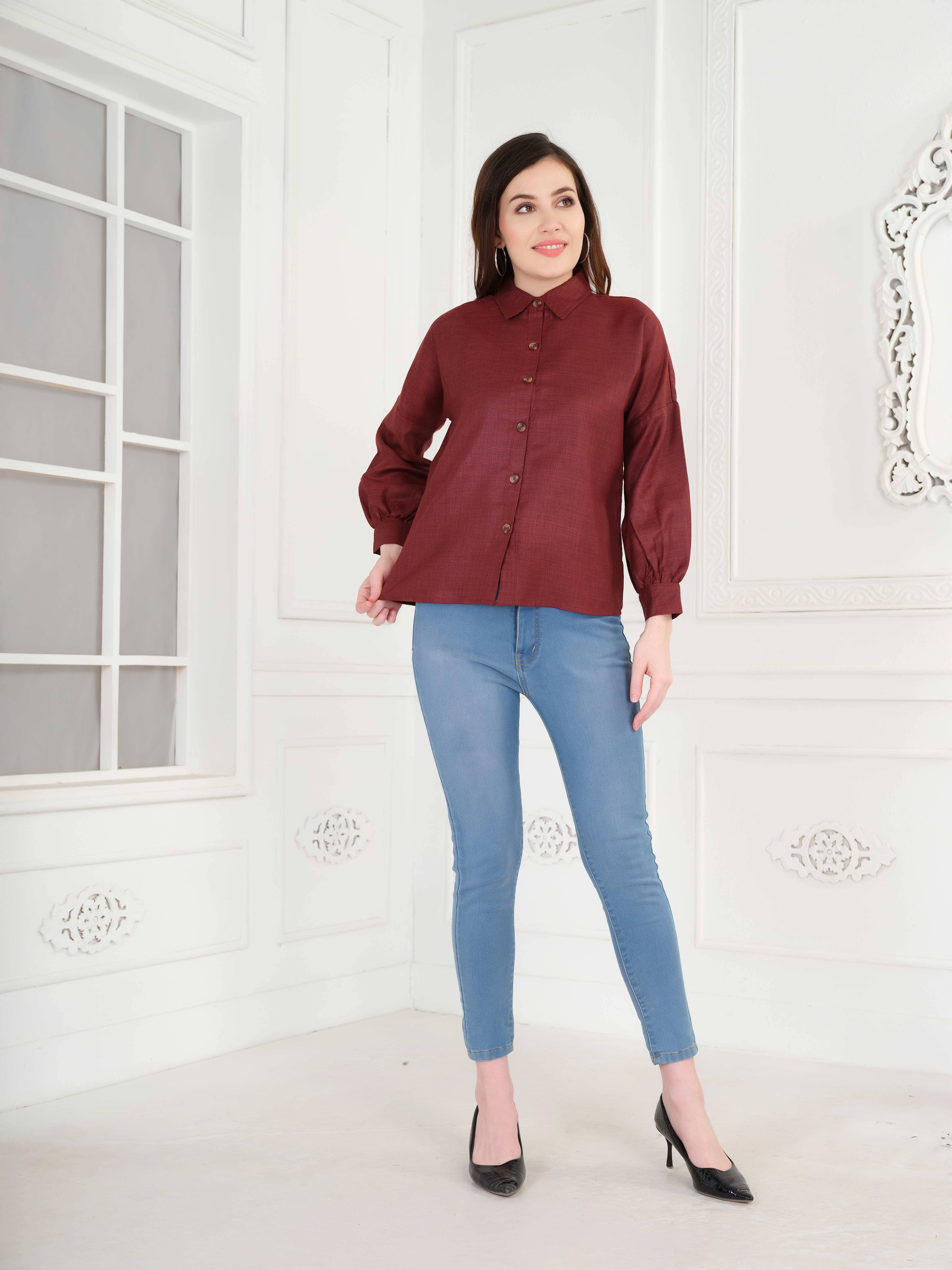 Mantra Fashion Women's Polyester Regular Top ( Maroon )