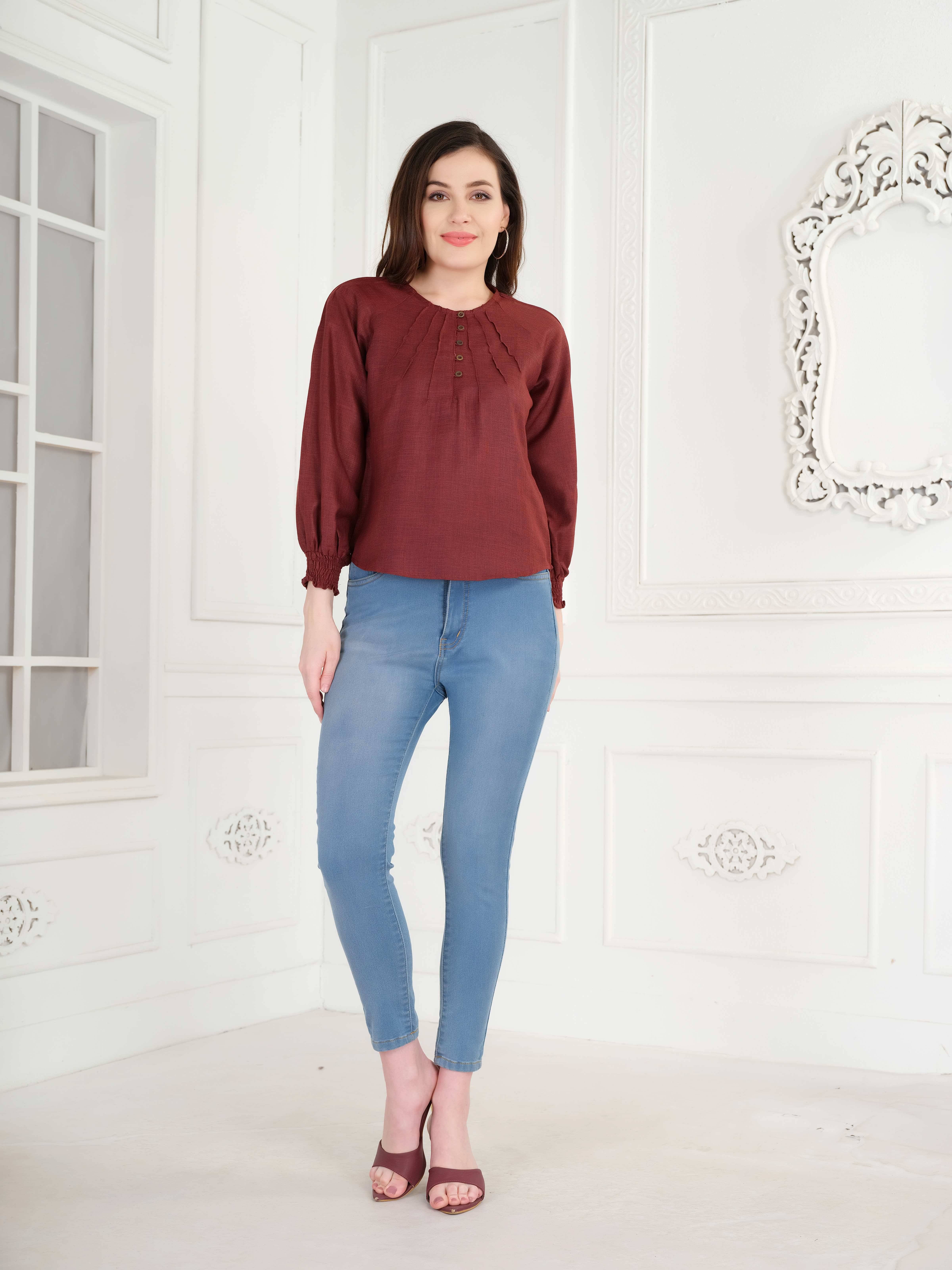     			Mantra Fashion Women's Polyester Regular Top ( Maroon )