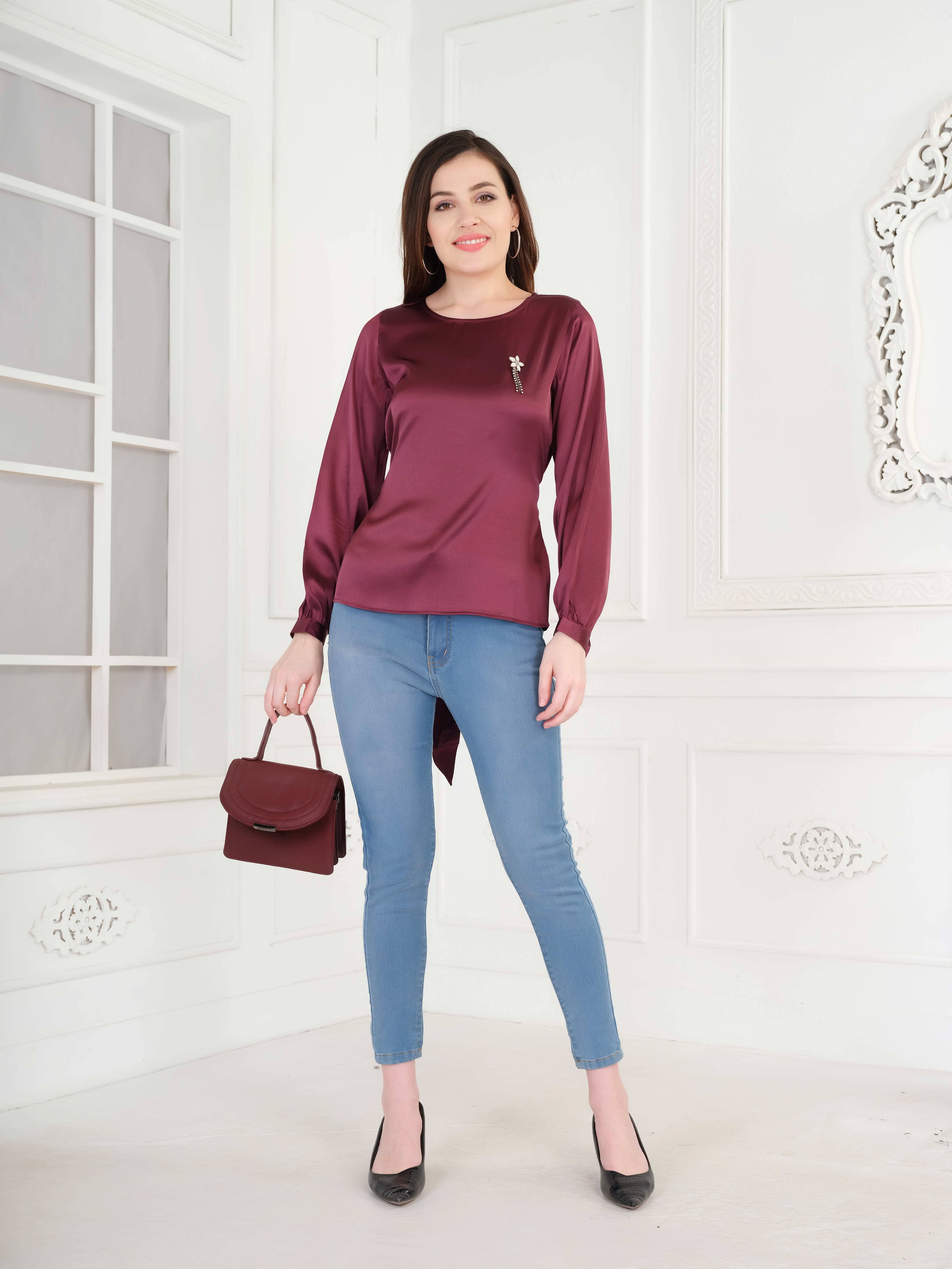 Mantra Fashion Women's Satin Regular Top ( Wine )     			Mantra Fashion Women's Satin Regular Top ( Wine )