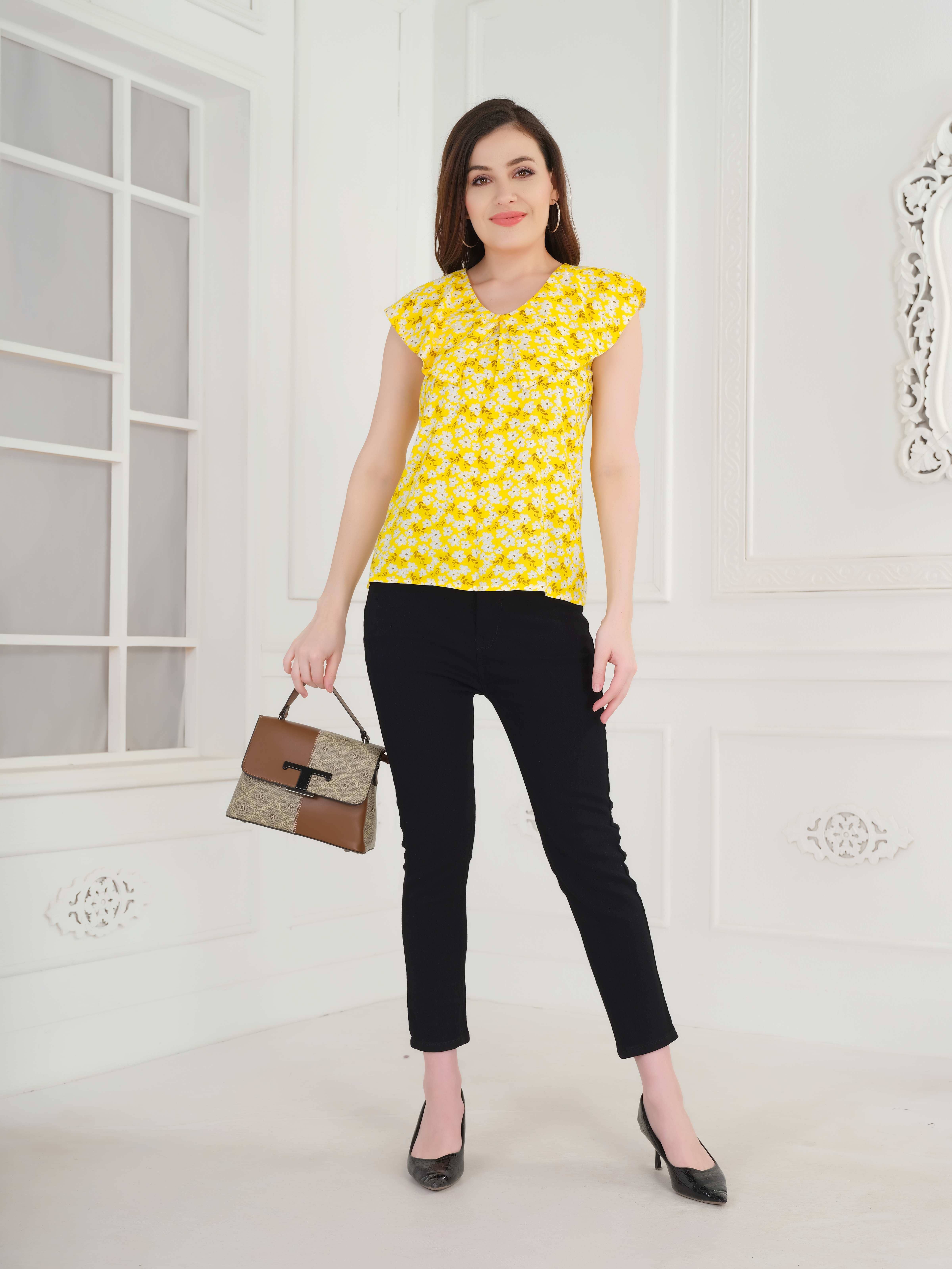Mantra Fashion Women's Viscose Regular Top ( Yellow )