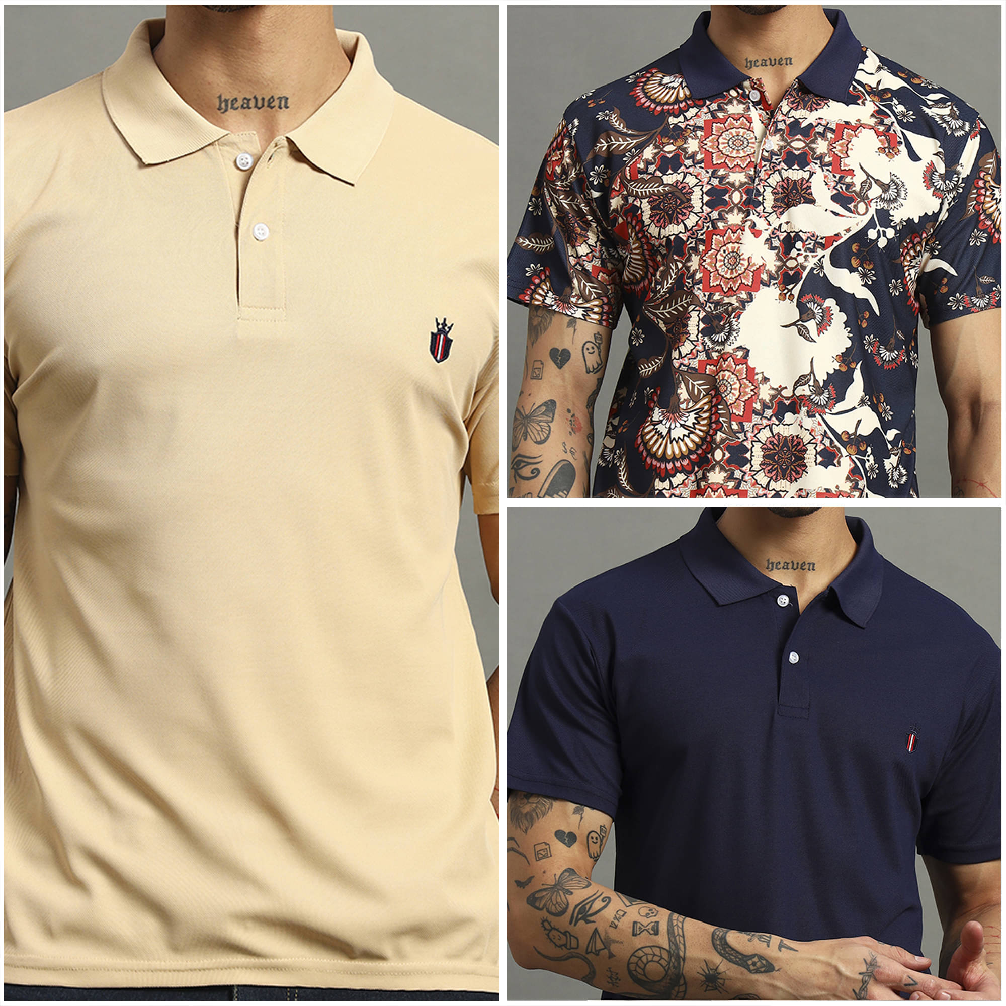     			Nins Moda Men Cotton Blend Regular Fit Printed Polo T Shirt ( Beige )