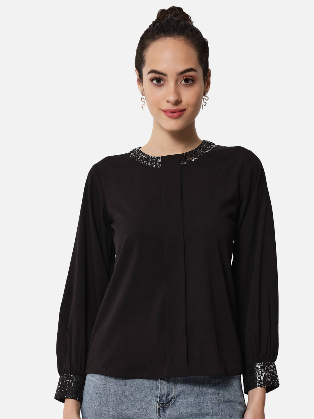     			OTIRA Women's Crepe Regular Top ( Black )