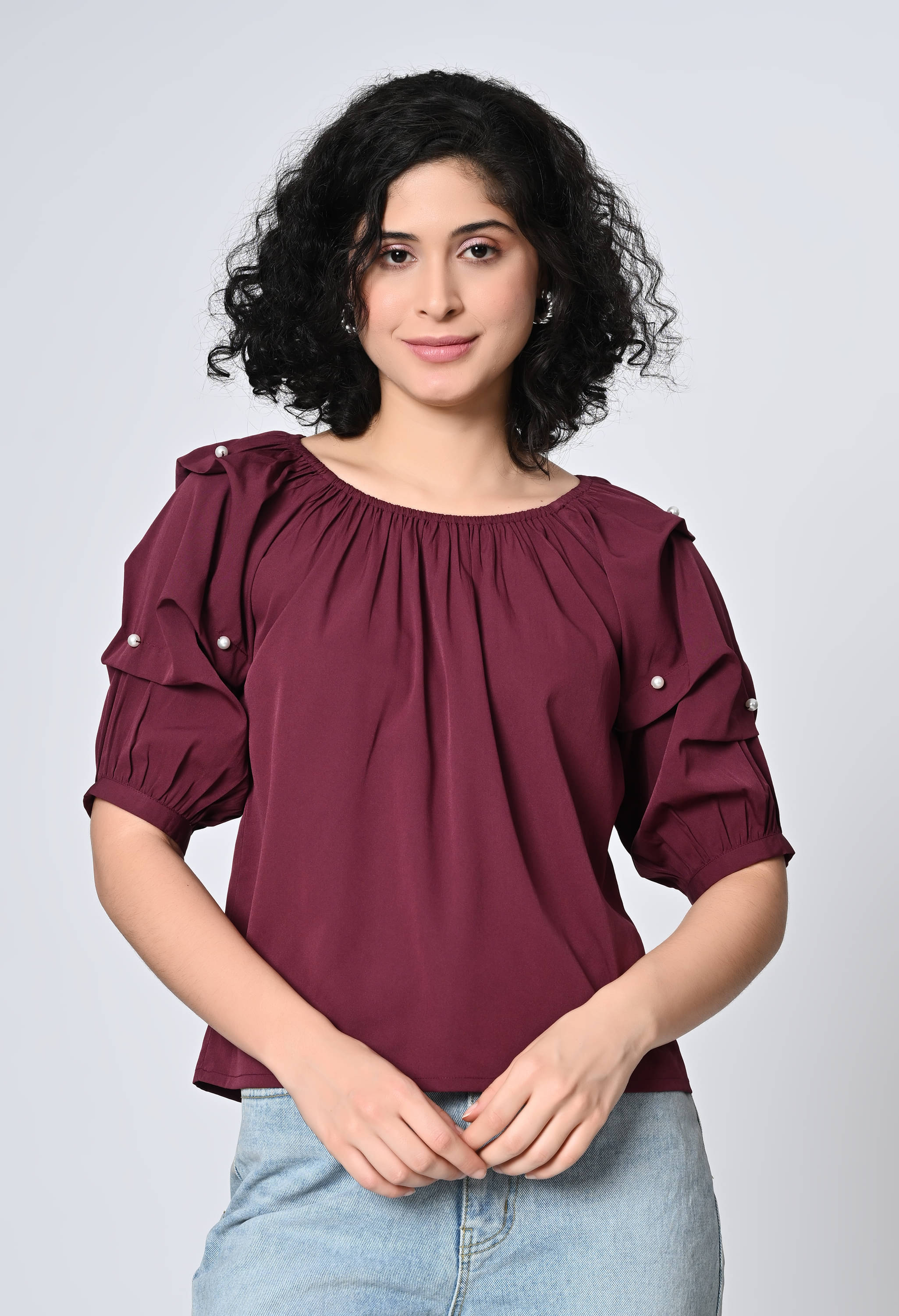     			OTIRA Women's Crepe Regular Top ( Maroon )