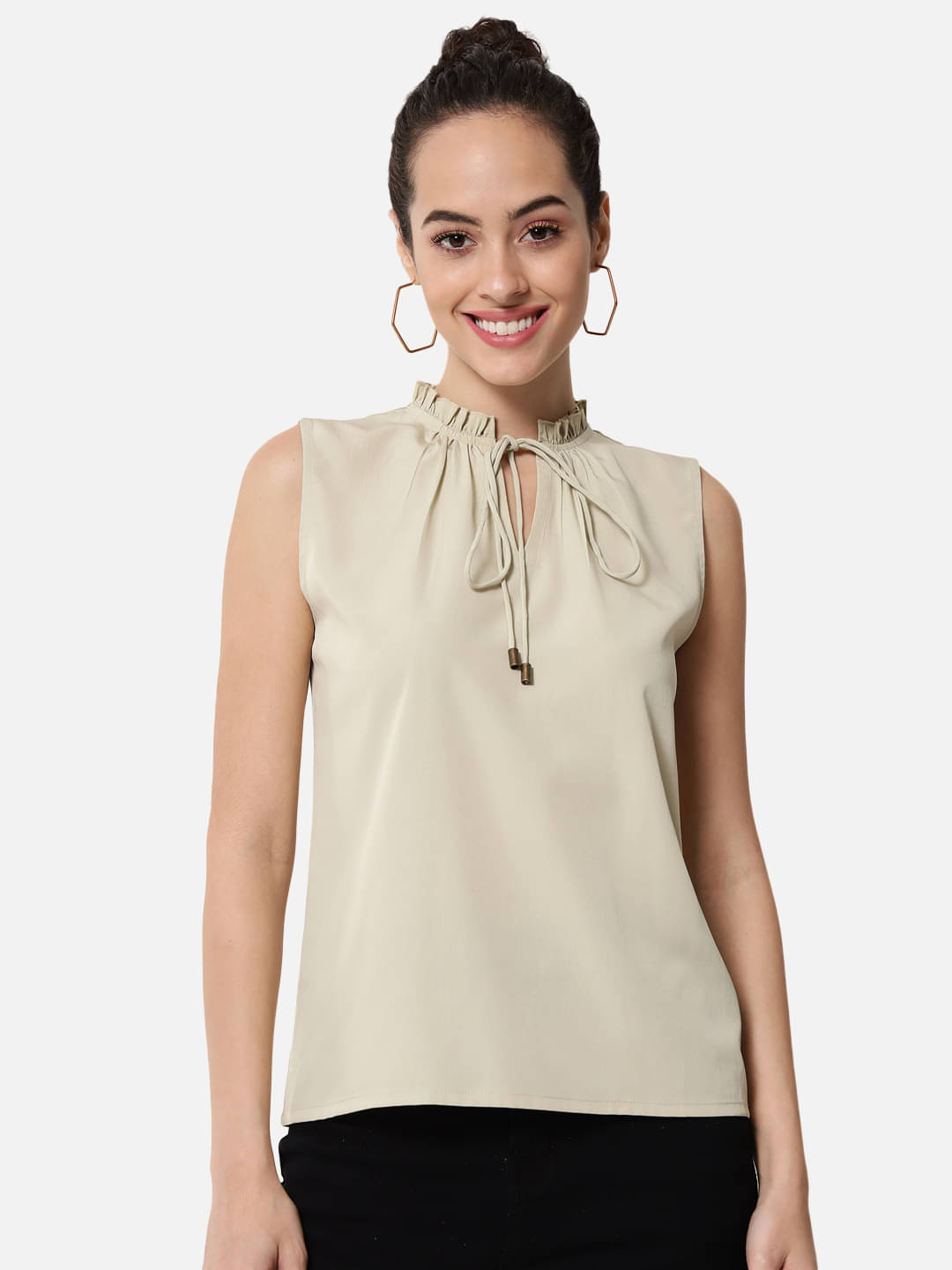     			OTIRA Women's Crepe Regular Top ( Beige )