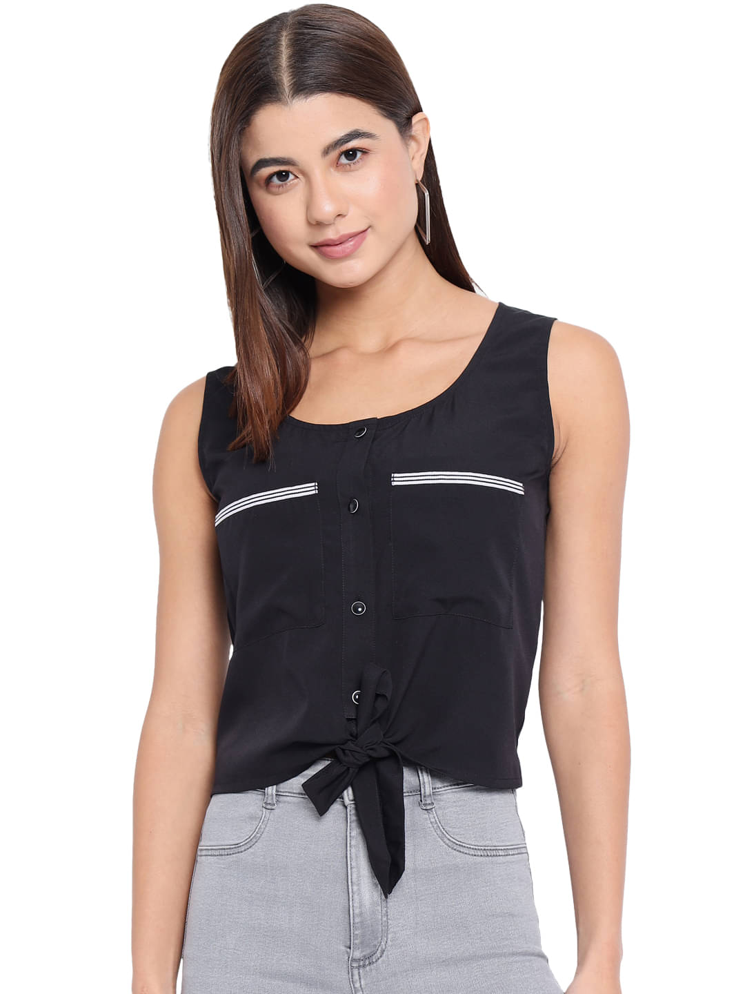     			OTIRA Women's Crepe Regular Top ( Black )