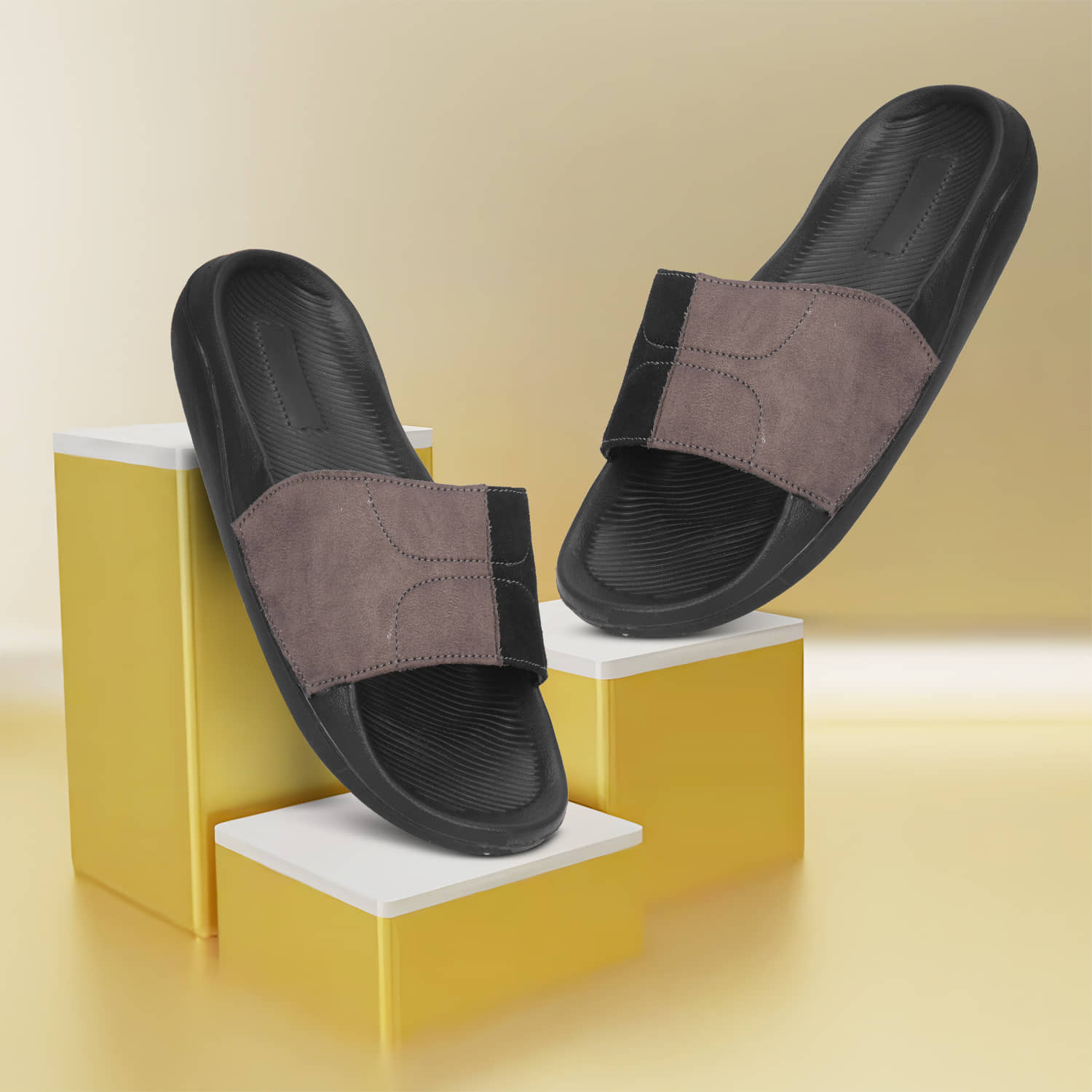 PERY PAO Grey Men's Slide Flip Flop