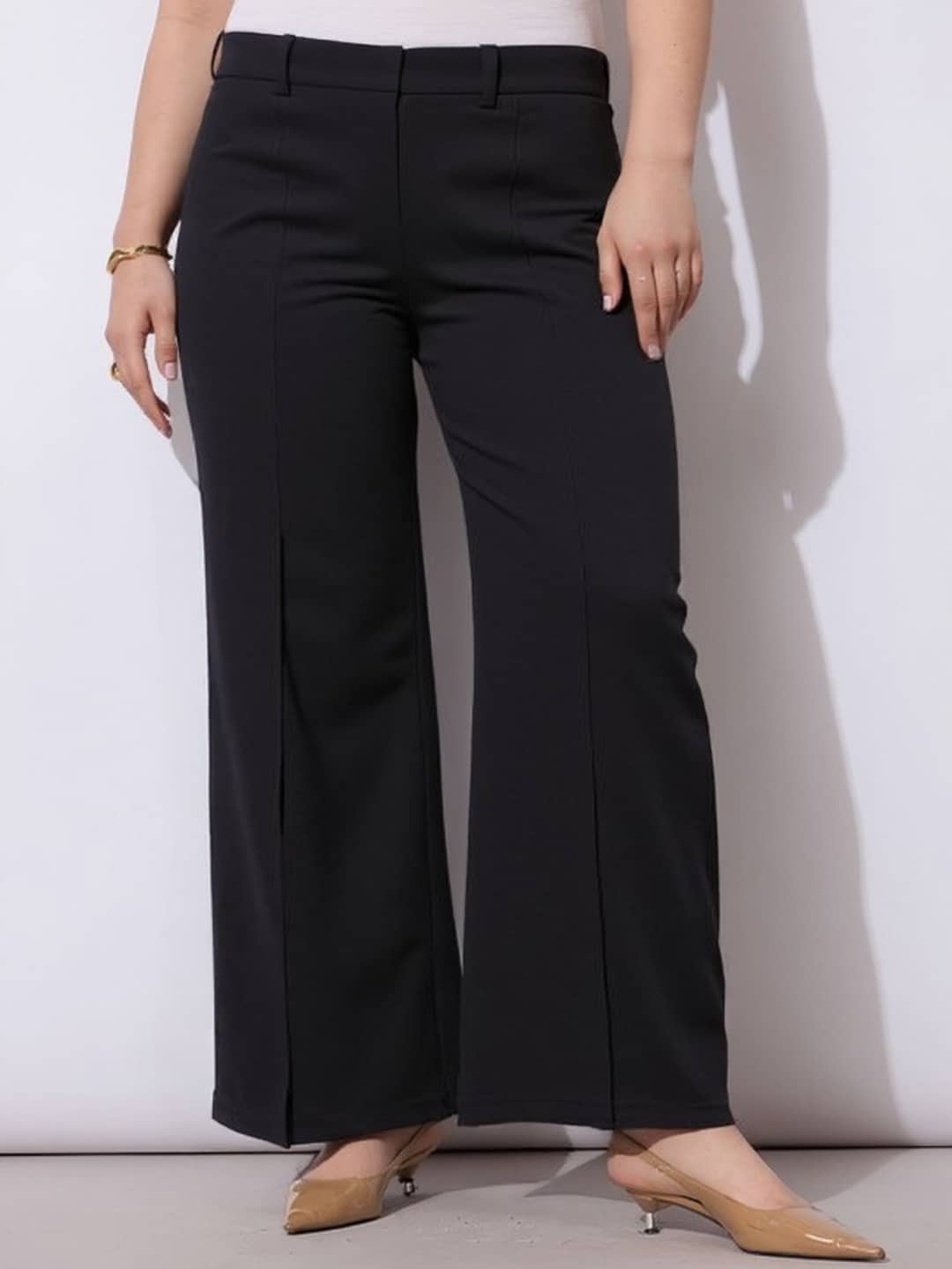 PLUS PARADISE Women Lycra Casual Trousers ( Black ) - Trousers | Buy online on ZillyBuy