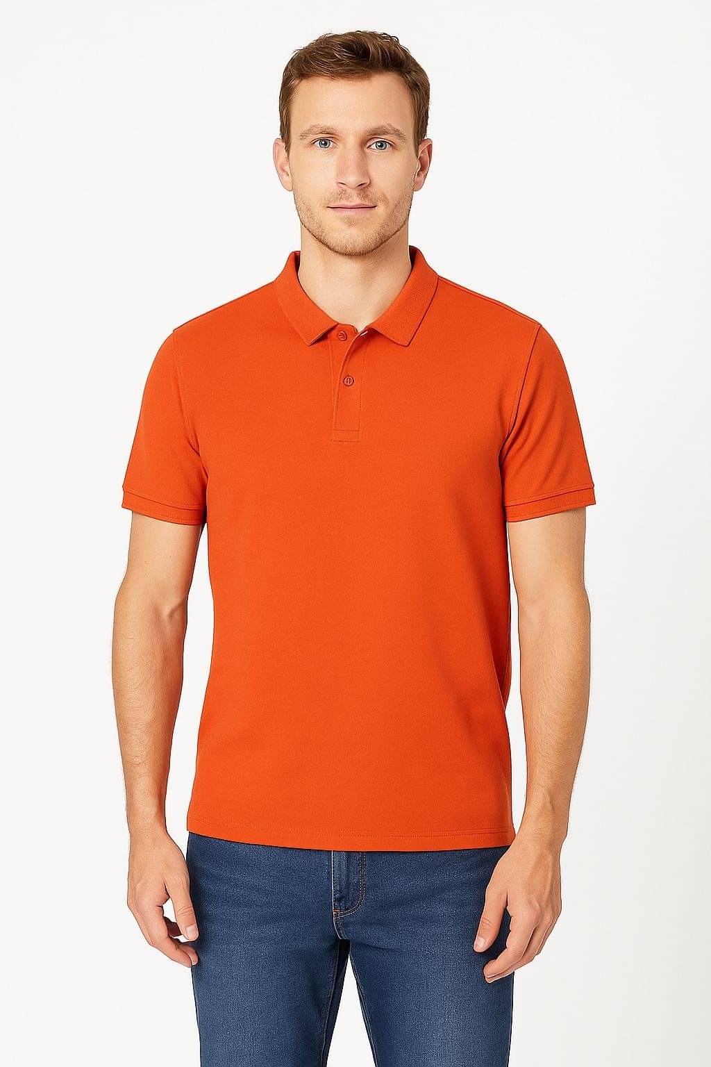     			RF RAVES Men Cotton Blend Regular Fit Solid Polo T Shirt ( Orange )