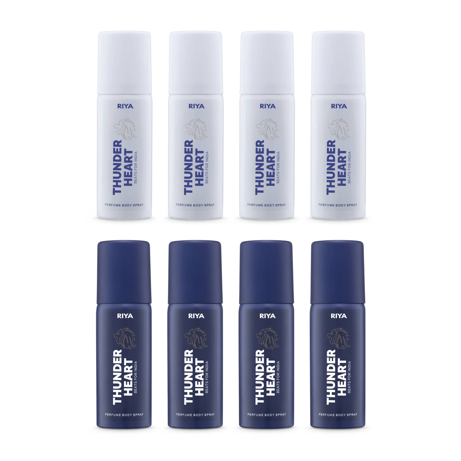 Riya Thunderheart Blue and White 40 ml Each Deodorant Spray for Men 320 ml ( Pack of 8 ) Riya Thunderheart Blue and White 40 ml Each Deodorant Spray for Men 320 ml ( Pack of 8 )