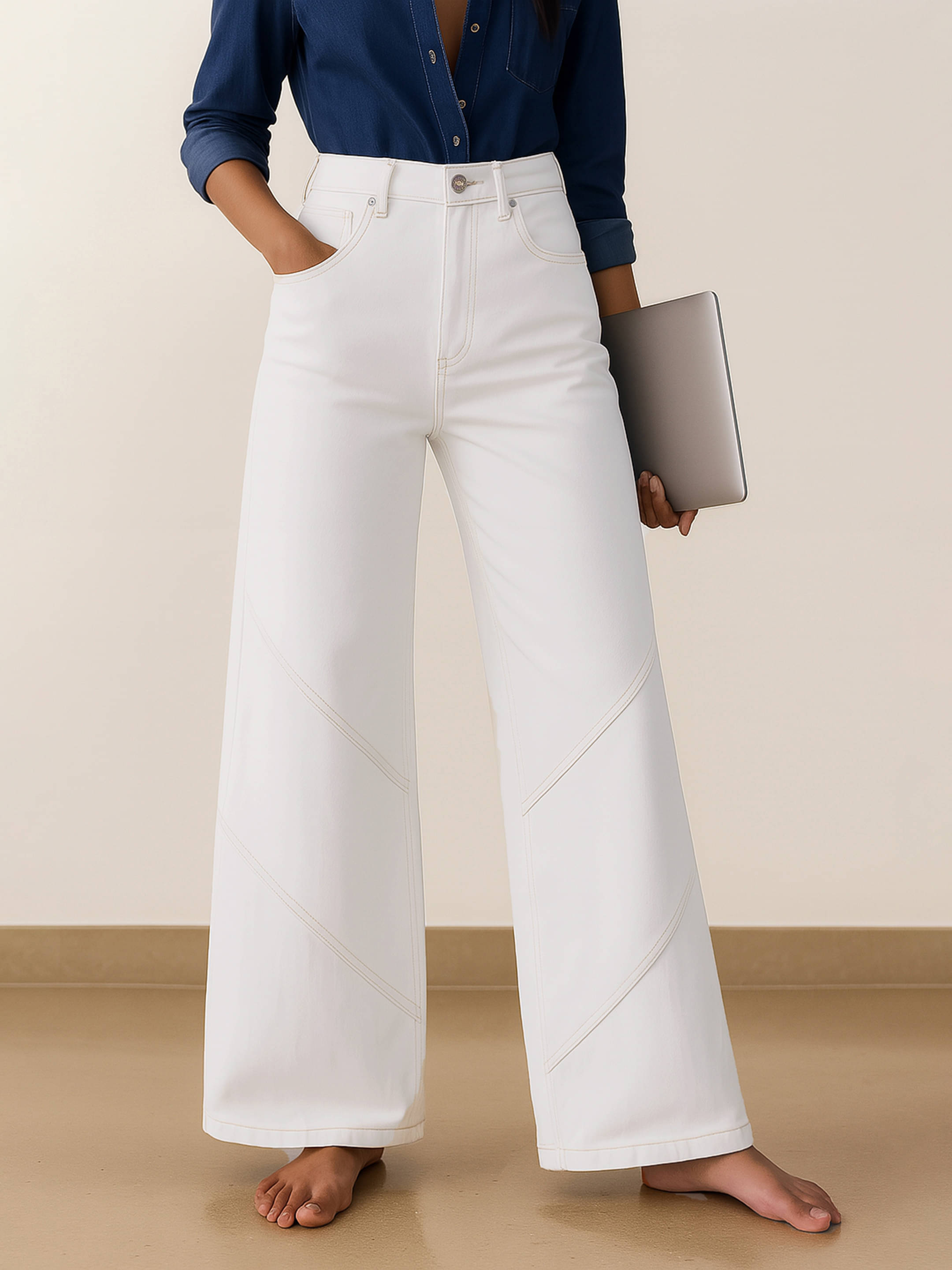     			SASSAFRAS BASICS Women's Regular Fit High-Rise Jeans ( White )