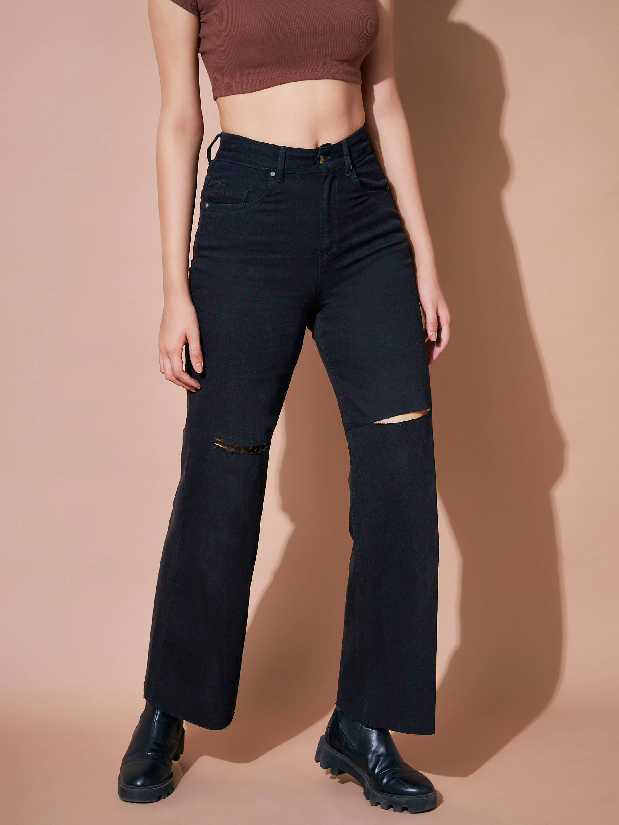     			SASSAFRAS BASICS Women's Straight Fit High-Rise Jeans ( Black )