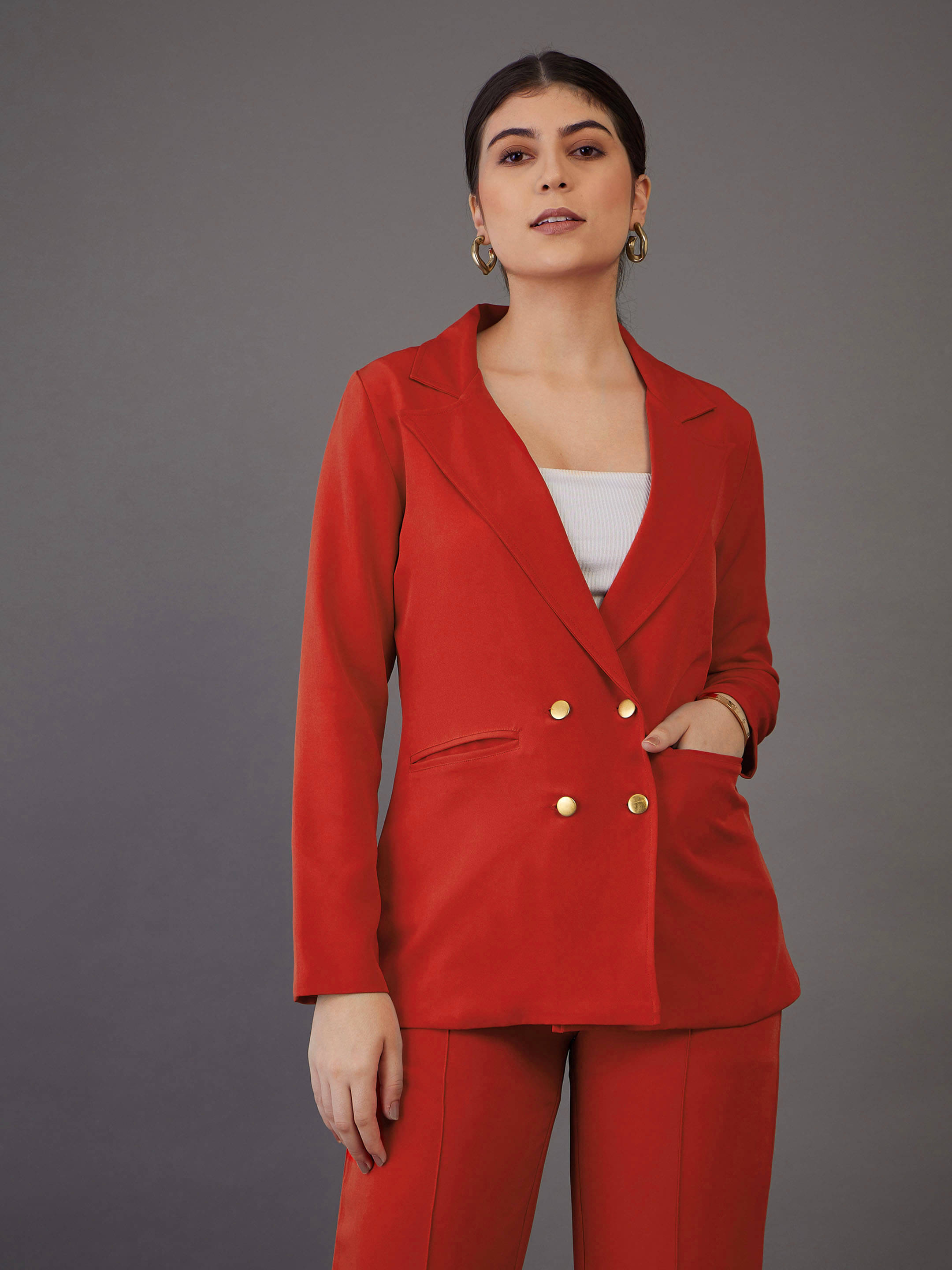     			SASSAFRAS worklyf - Polyester Blend Orange Blazers