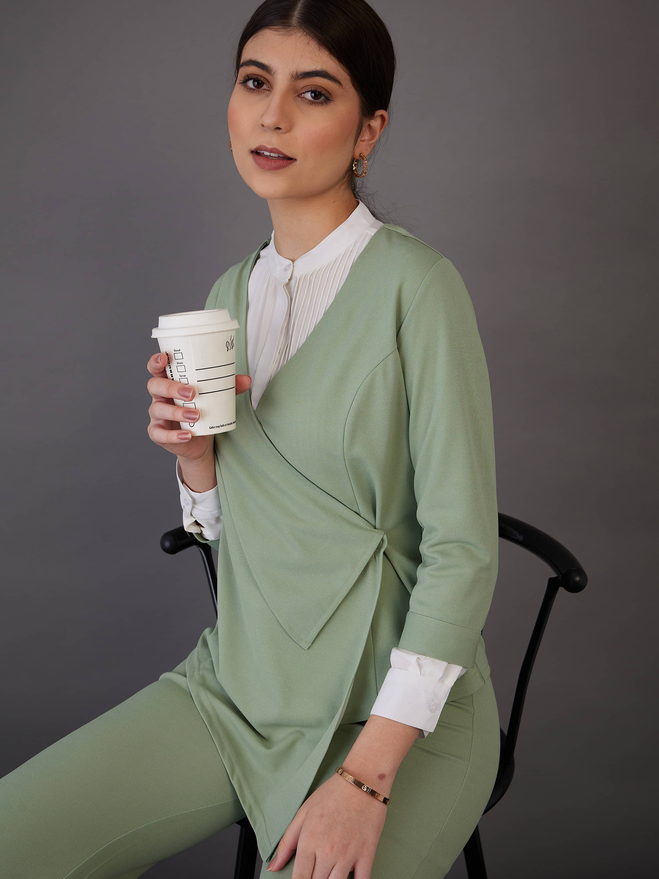     			SASSAFRAS worklyf Women's Polyester Asymmetrical Top ( Green )