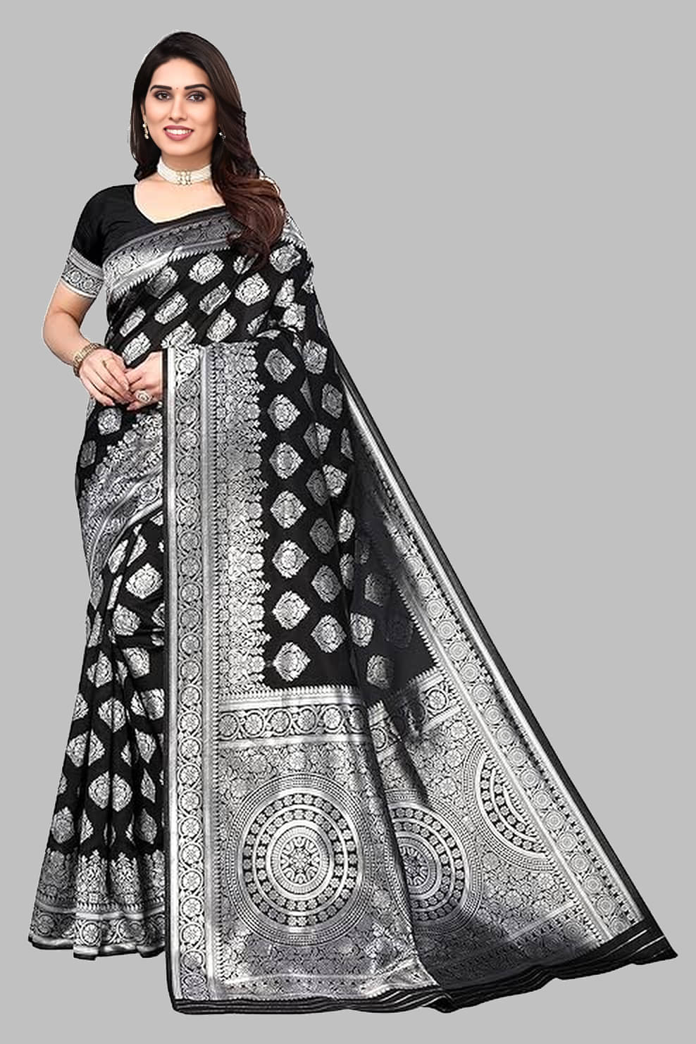     			SATVASHIV Jacquard Embellished Banarasi saree With Unstitched Blouse Piece ( Maroon )