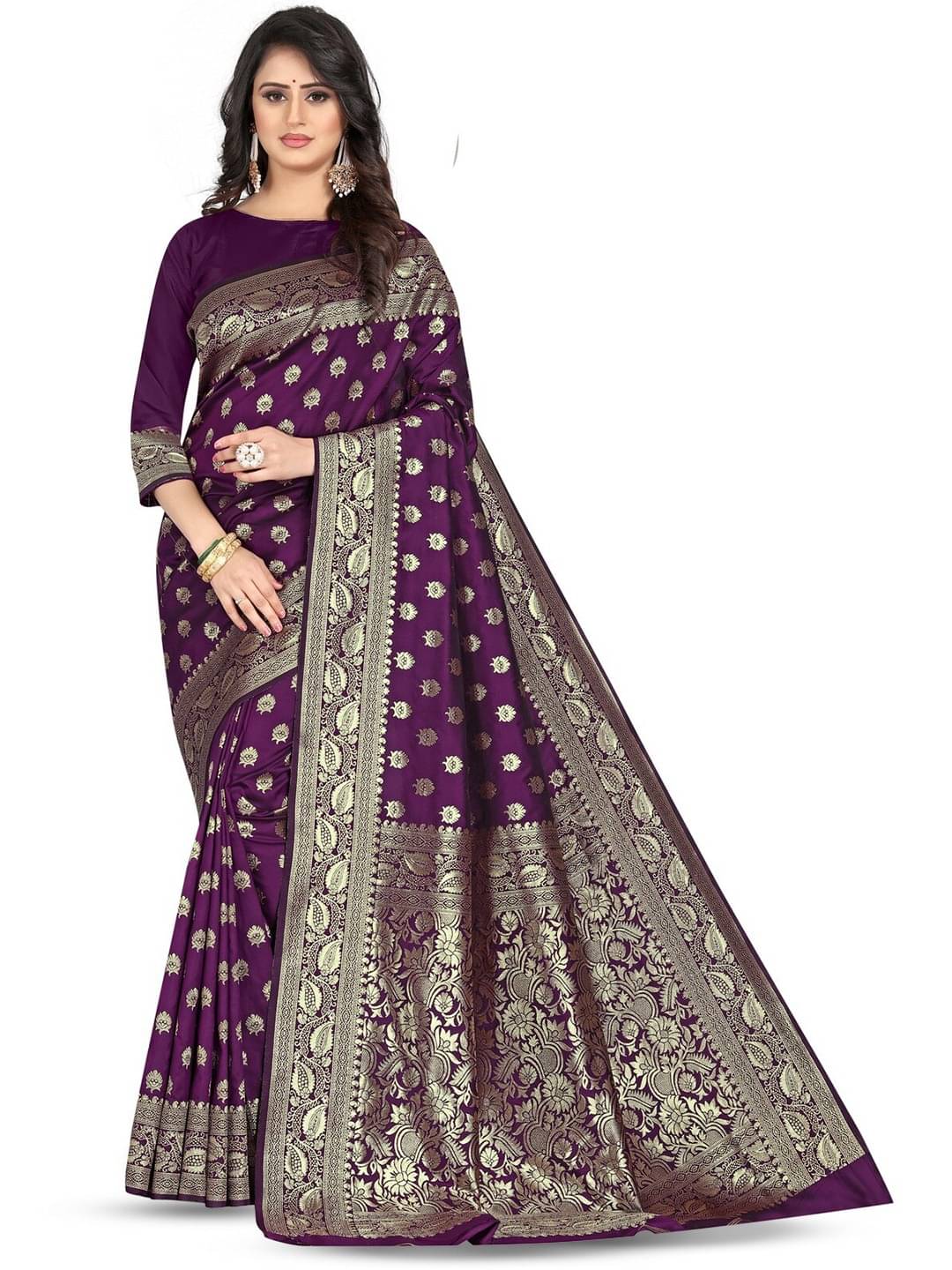 SATVASHIV Jacquard Embellished Banarasi saree With Unstitched Blouse Piece ( Wine )     			SATVASHIV Jacquard Embellished Banarasi saree With Unstitched Blouse Piece ( Wine )