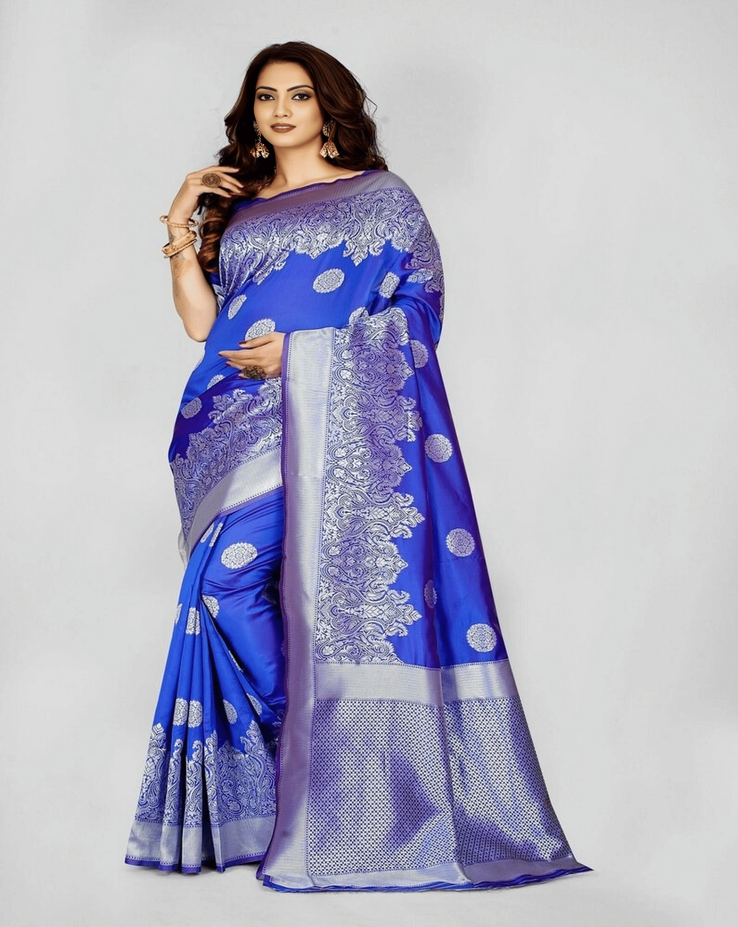     			SATVASHIV Jacquard Embellished Banarasi saree With Unstitched Blouse Piece ( Multicolor )