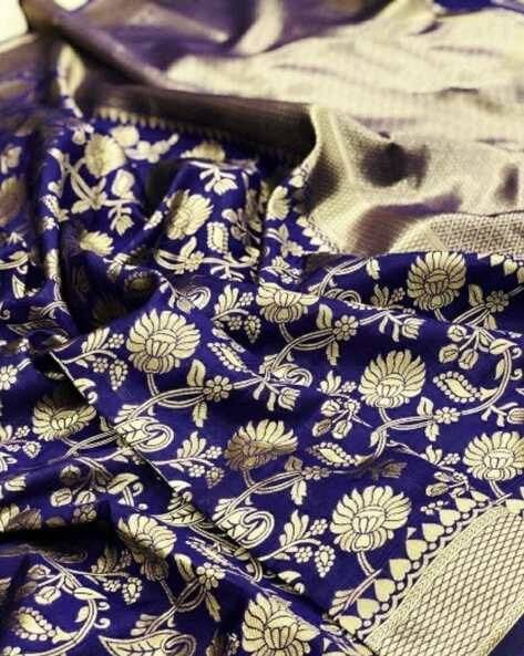     			SATVASHIV Jacquard Woven Banarasi saree With Unstitched Blouse Piece ( Blue )
