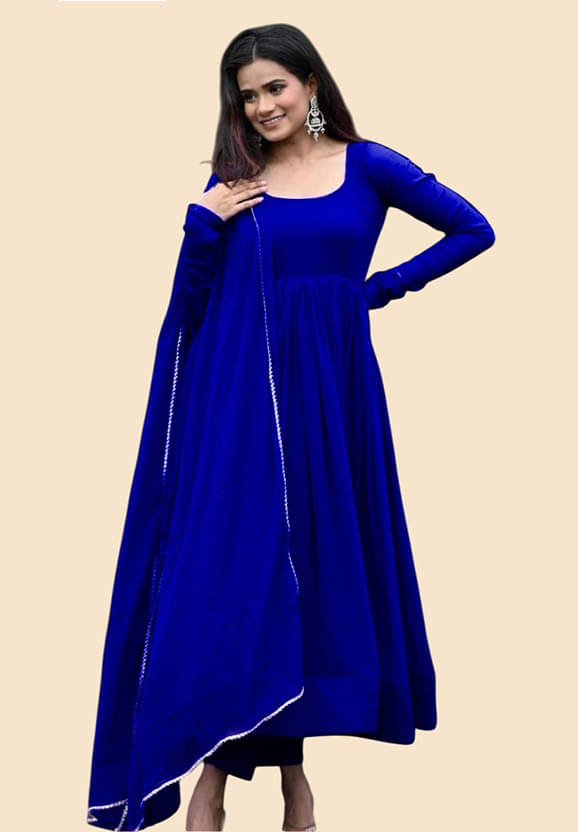     			SATVASHIV Women Georgette Solid Fit & Flare Dress ( Blue )
