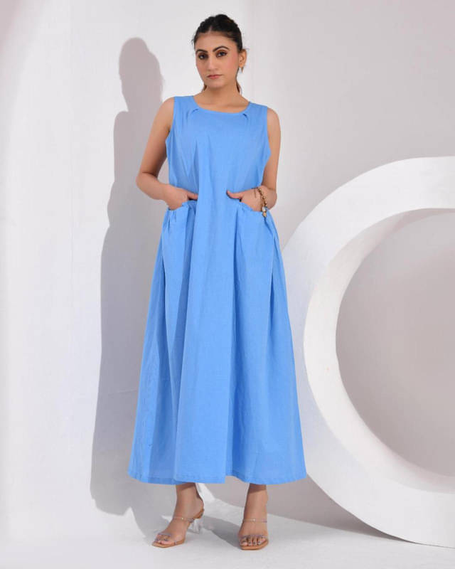     			SIDDHO HUM Women Cotton Blend Ethnic Dress ( Blue )