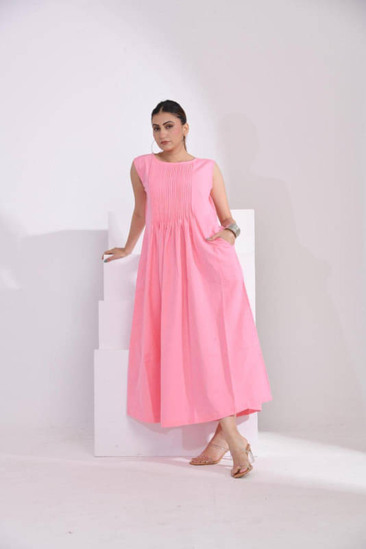     			SIDDHO HUM Women Cotton Blend Ethnic Dress ( Pink )