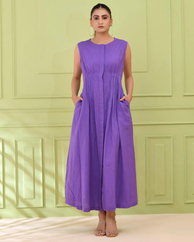     			SIDDHO HUM Women Cotton Blend Ethnic Dress ( Purple )