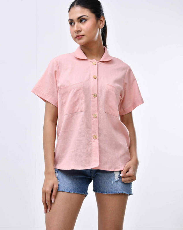     			SIDDHO HUM Women Solid Cotton Shirt ( Peach )