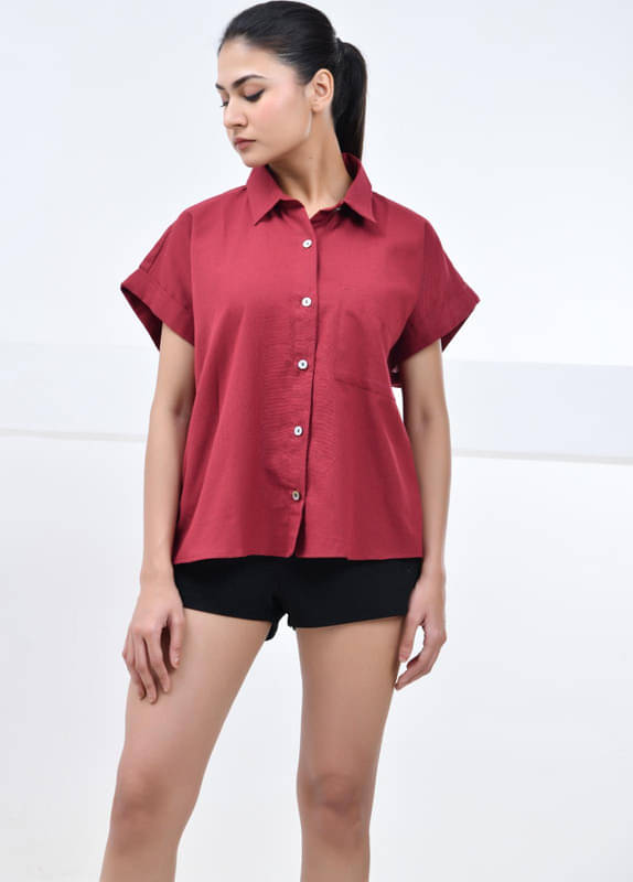     			SIDDHO HUM Women Solid Cotton Shirt ( Maroon )