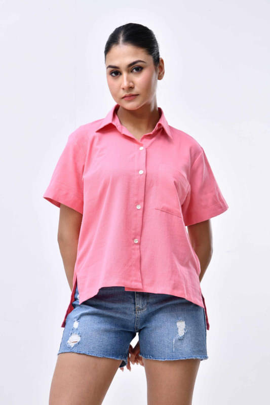     			SIDDHO HUM Women Solid Cotton Shirt ( Pink )