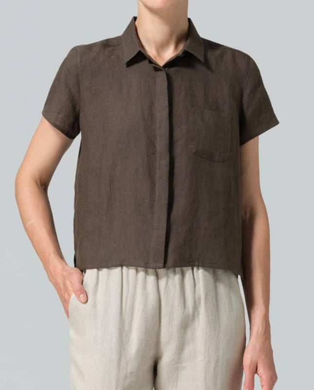 SIDDHO HUM Women Solid Cotton Shirt ( Brown ) SIDDHO HUM Women Solid Cotton Shirt ( Brown )