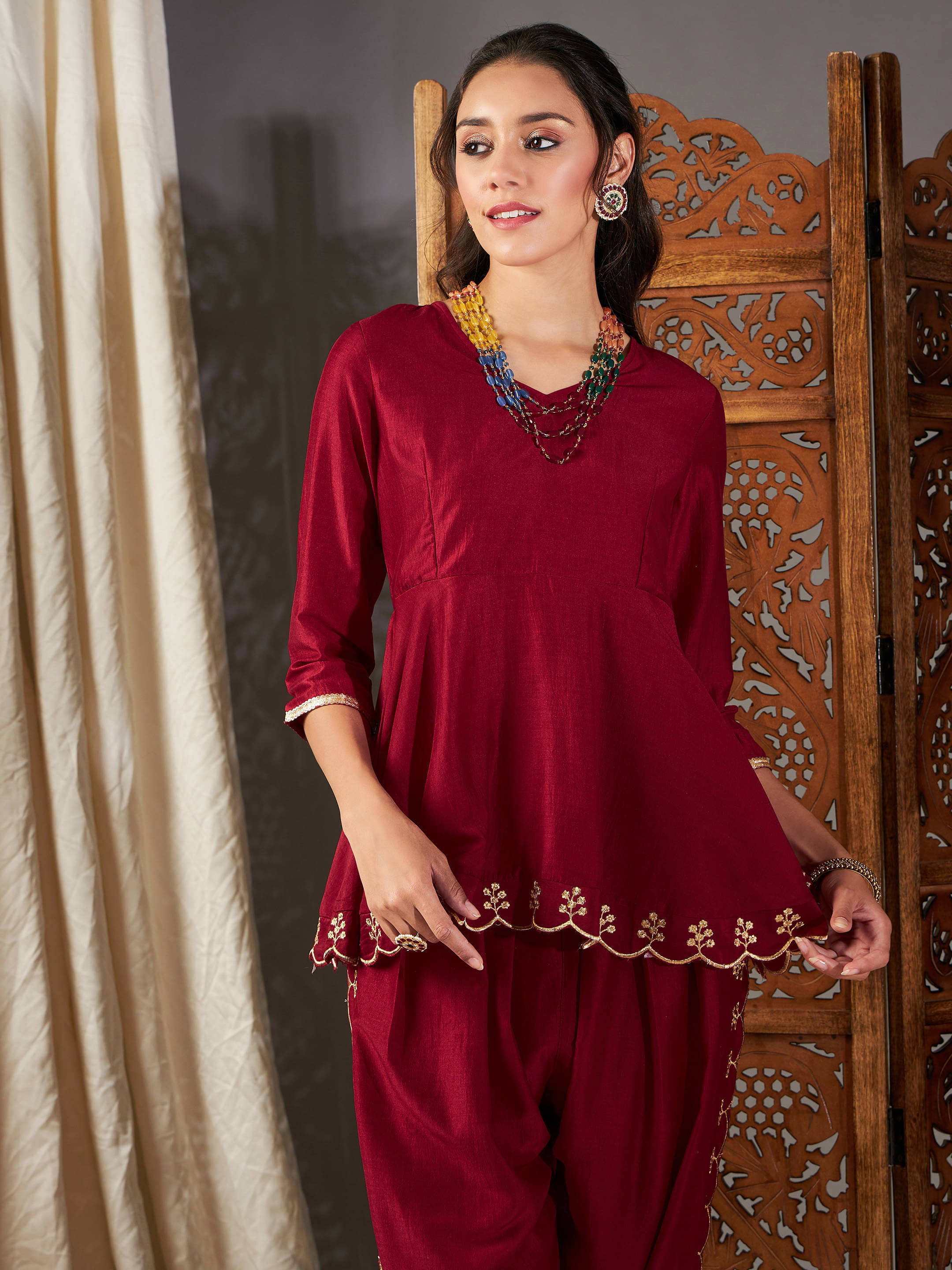     			Shae by SASSAFRAS Women's Polyester Peplum Top ( Maroon )
