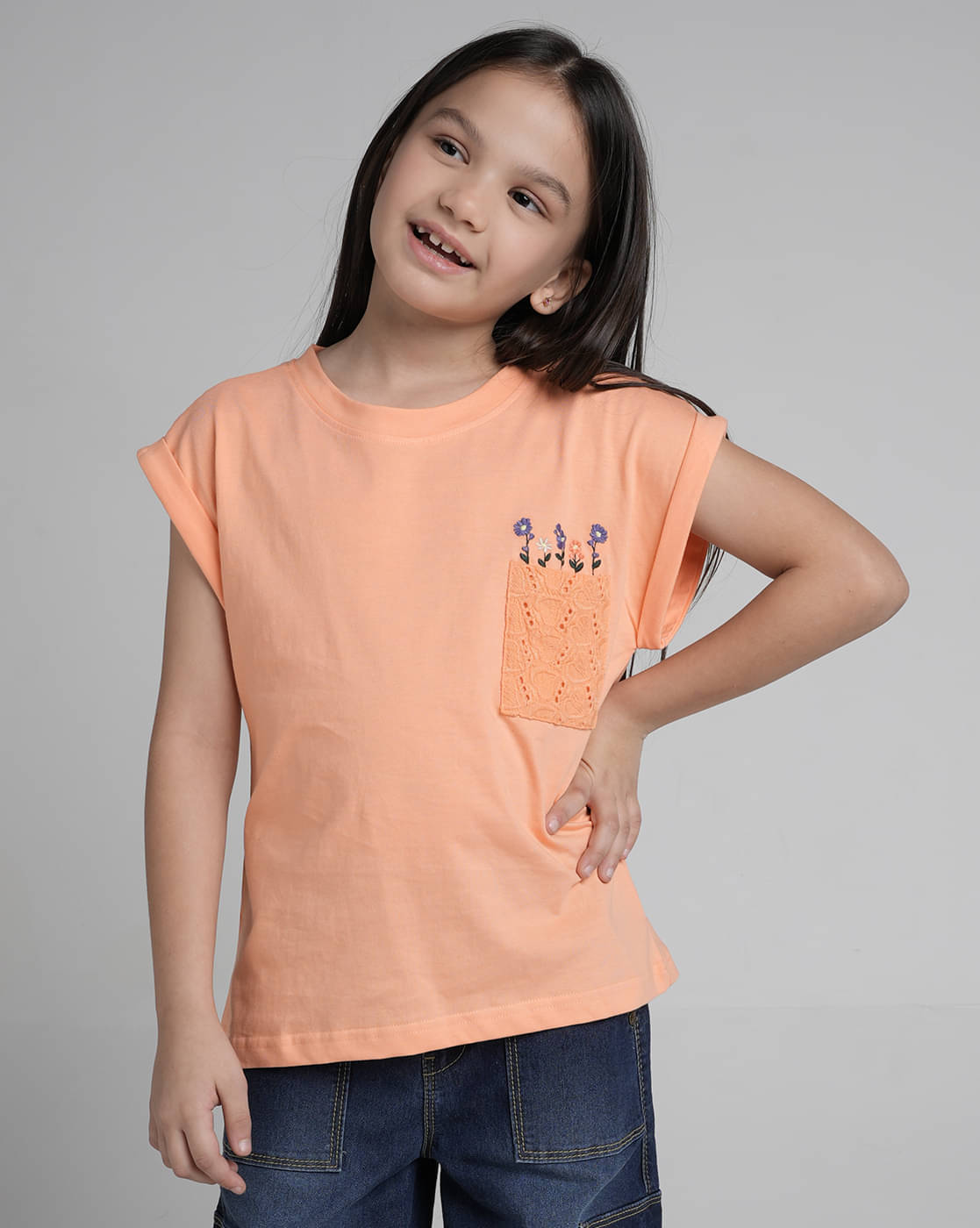     			Under Fourteen Only Pack of 1 Girls Viscose T-Shirt ( Peach )