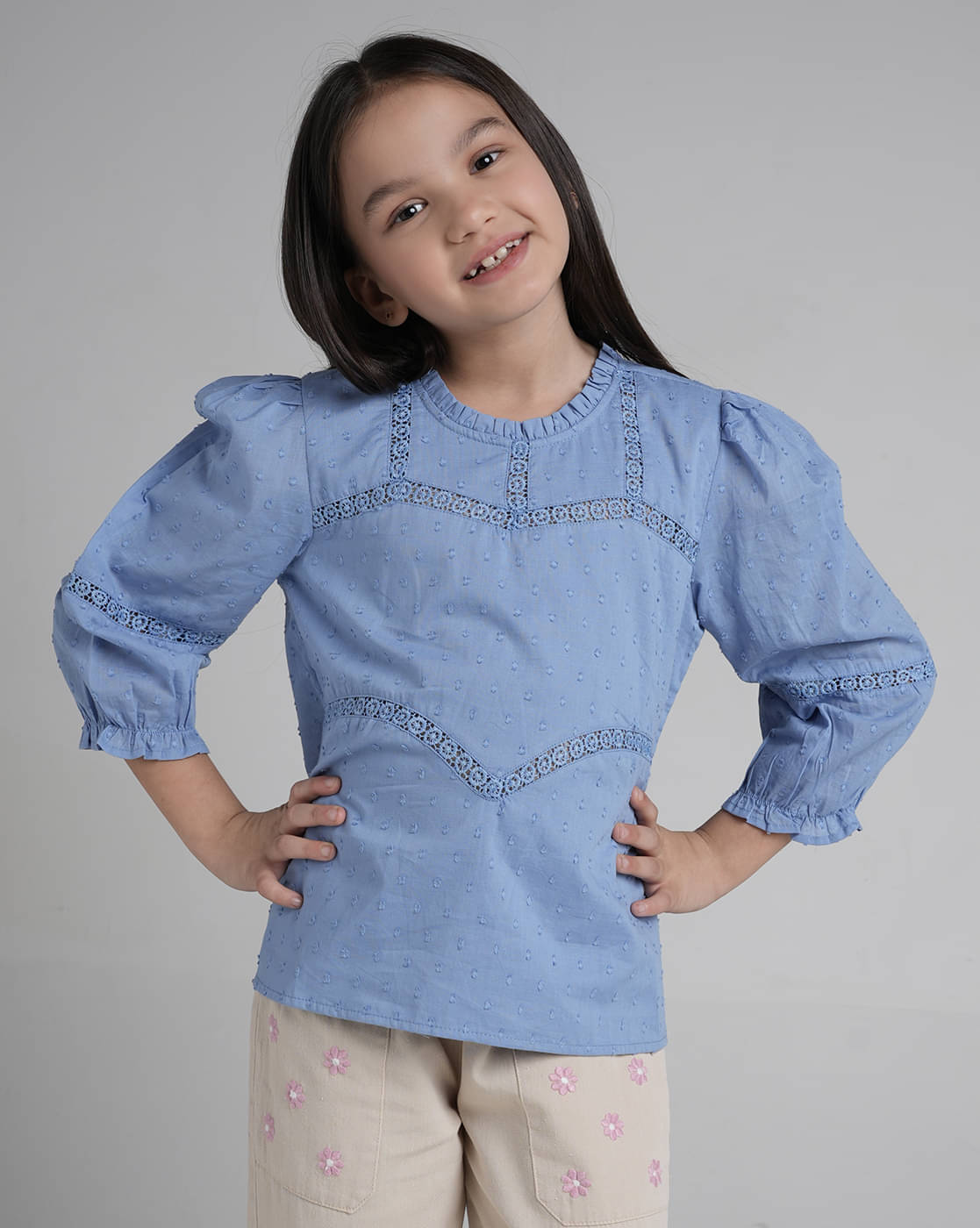     			Under Fourteen Only Pack of 1 Girls Lace Top ( Blue )