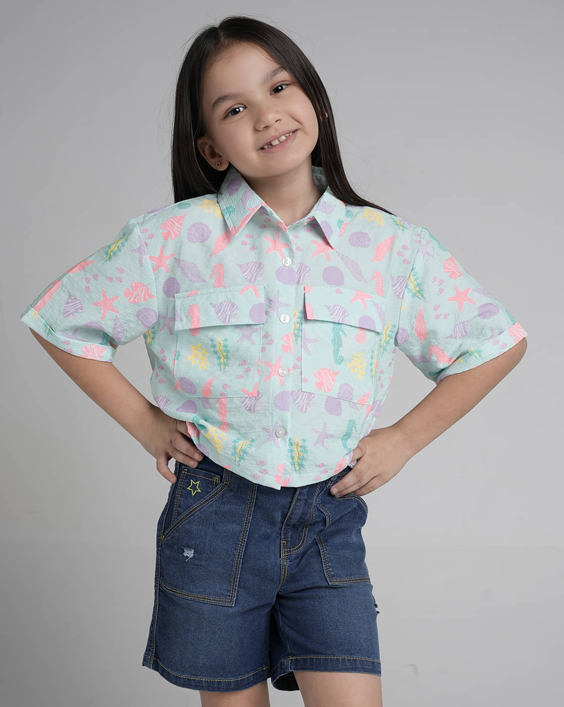     			Under Fourteen Only Pack of 1 Girls Dobby Top ( Green )