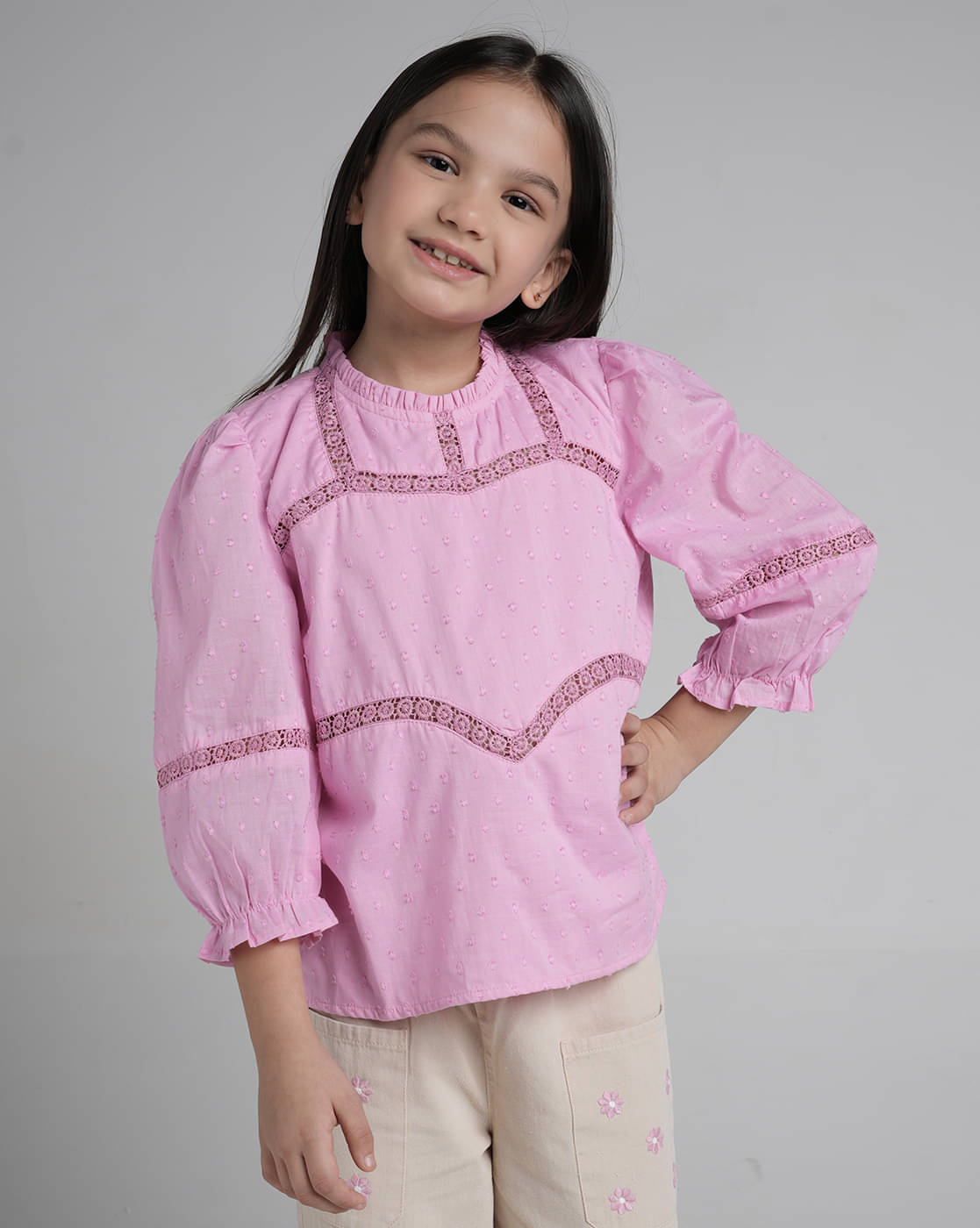     			Under Fourteen Only Pack of 1 Girls Lace Top ( Pink )