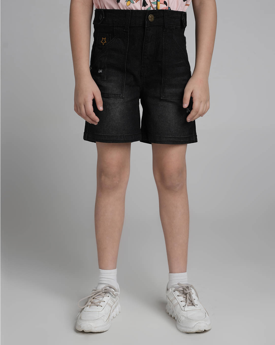     			Under Fourteen Only Pack of 1 Girls Denim Shorts ( Black )
