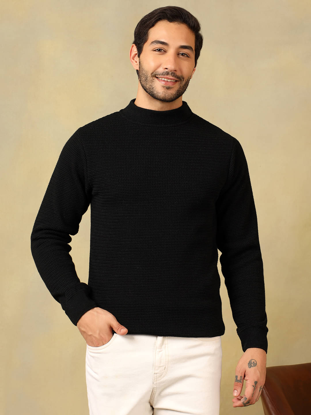 Voxmonks Acrylic High Neck Men's Full Sleeves Pullover Sweater - Black ( Pack of 1 )     			Voxmonks Acrylic High Neck Men's Full Sleeves Pullover Sweater - Black ( Pack of 1 )