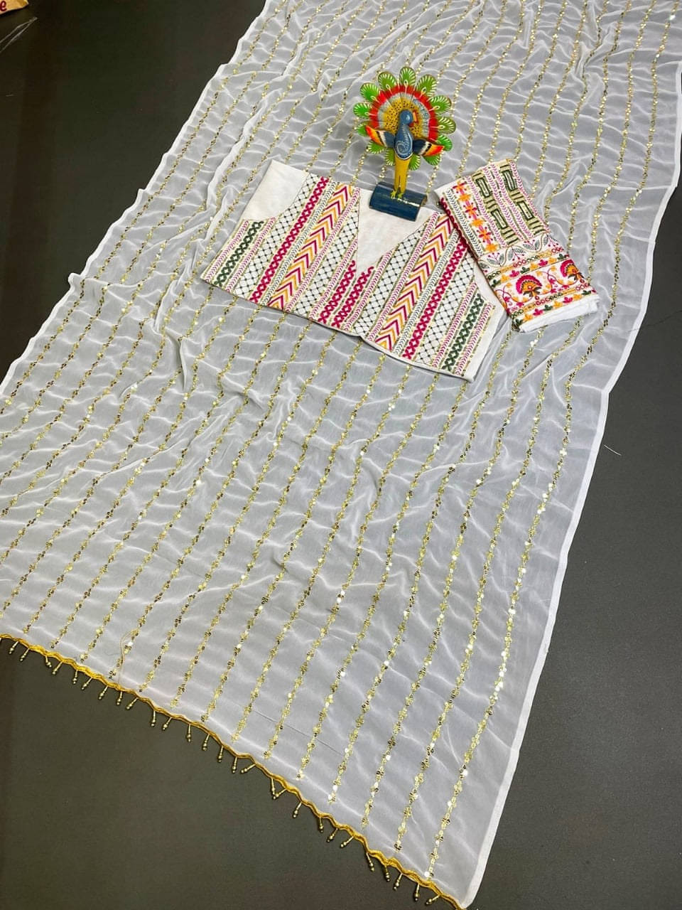     			A TO Z CART Georgette Embroidered Regular Saree With Unstitched Blouse Piece ( White )